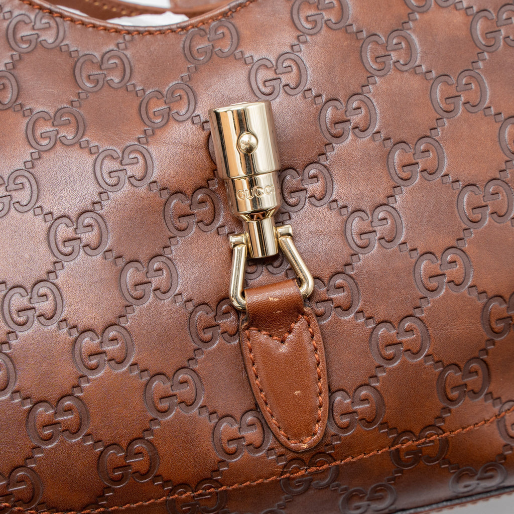 GUCCI VINTAGE JACKIE BAG GG SUPREME CALFSKIN BROWN GHW