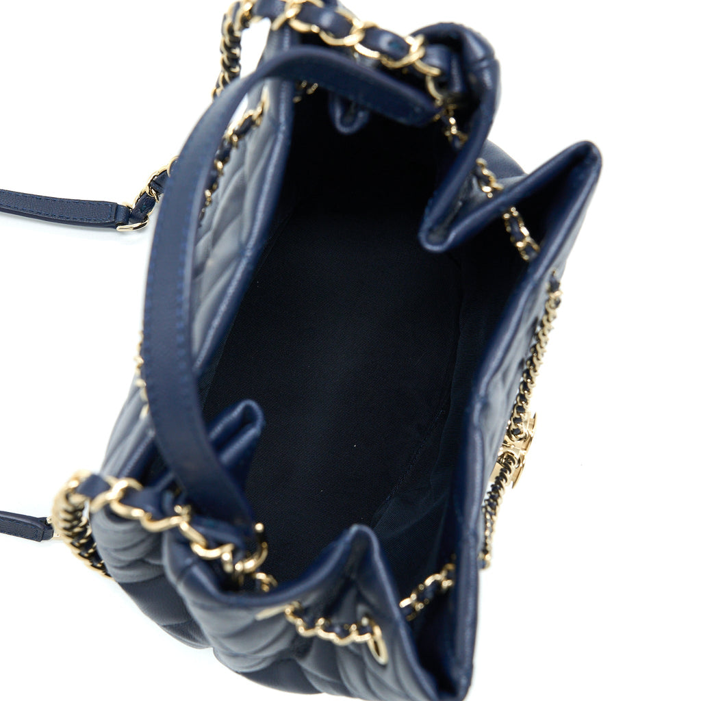 CHANEL TOP HANDLE BUCKET BAG CAVIAR NAVY BLUE LGHW