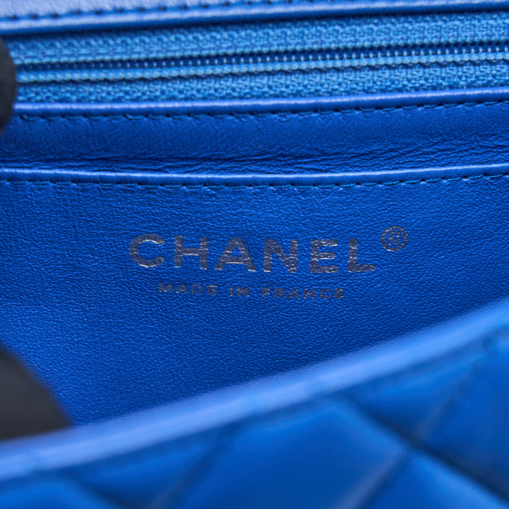 CHANEL MINI SQUARE FLAP BAG LAMBSKIN BLUE SHW