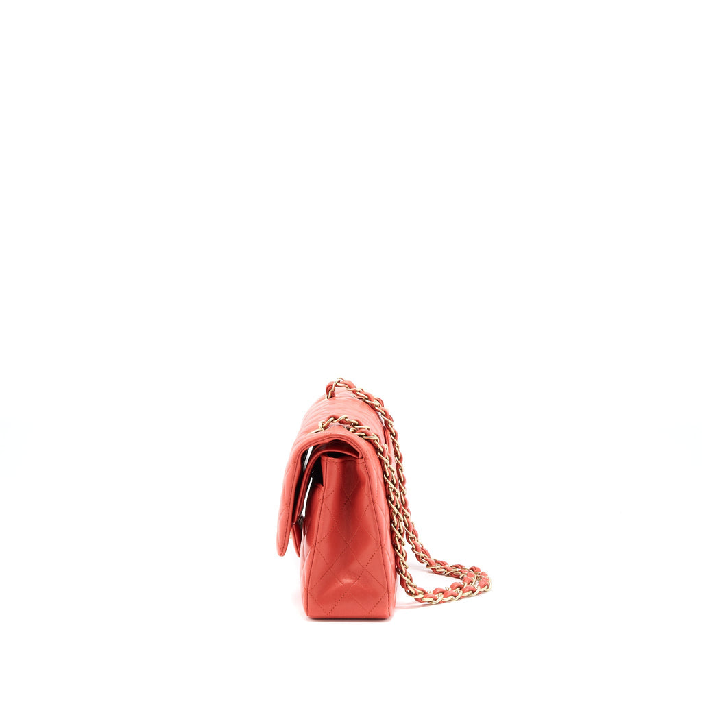 CHANEL MEDIUM CLASSIC DOUBLE FLAP BAG LAMBSKIN CORAL BRUSHED GHW