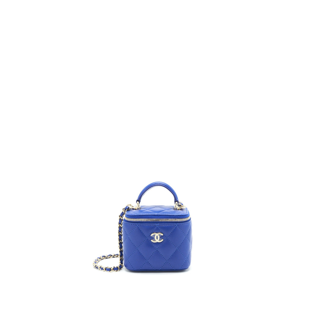 CHANEL 21K MINI TOP HANDLE VANITY WITH CHAIN BLUE LGHW