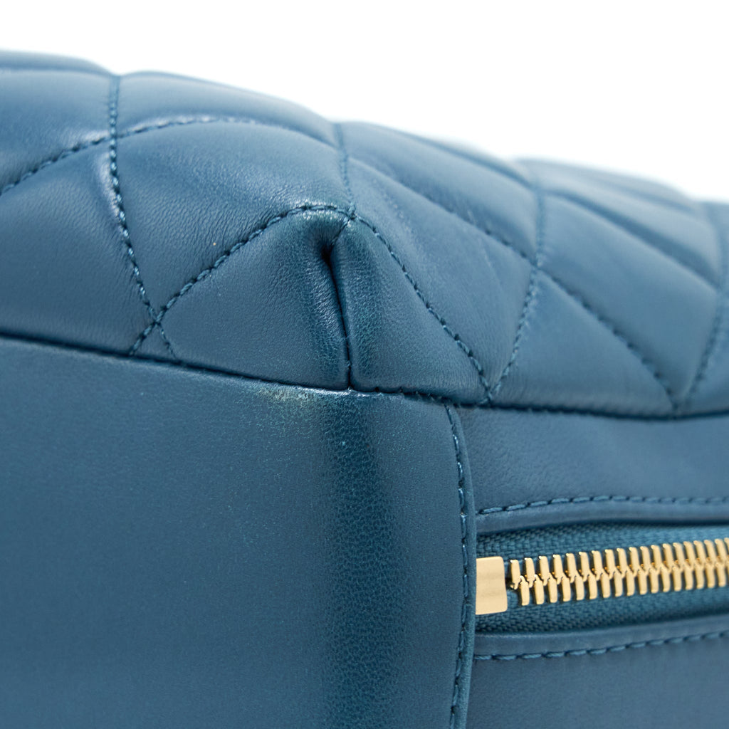 CHANEL QUILTED LARGE TRENDY CC BOWLING BAG LAMBSKIN BLUE LGHW