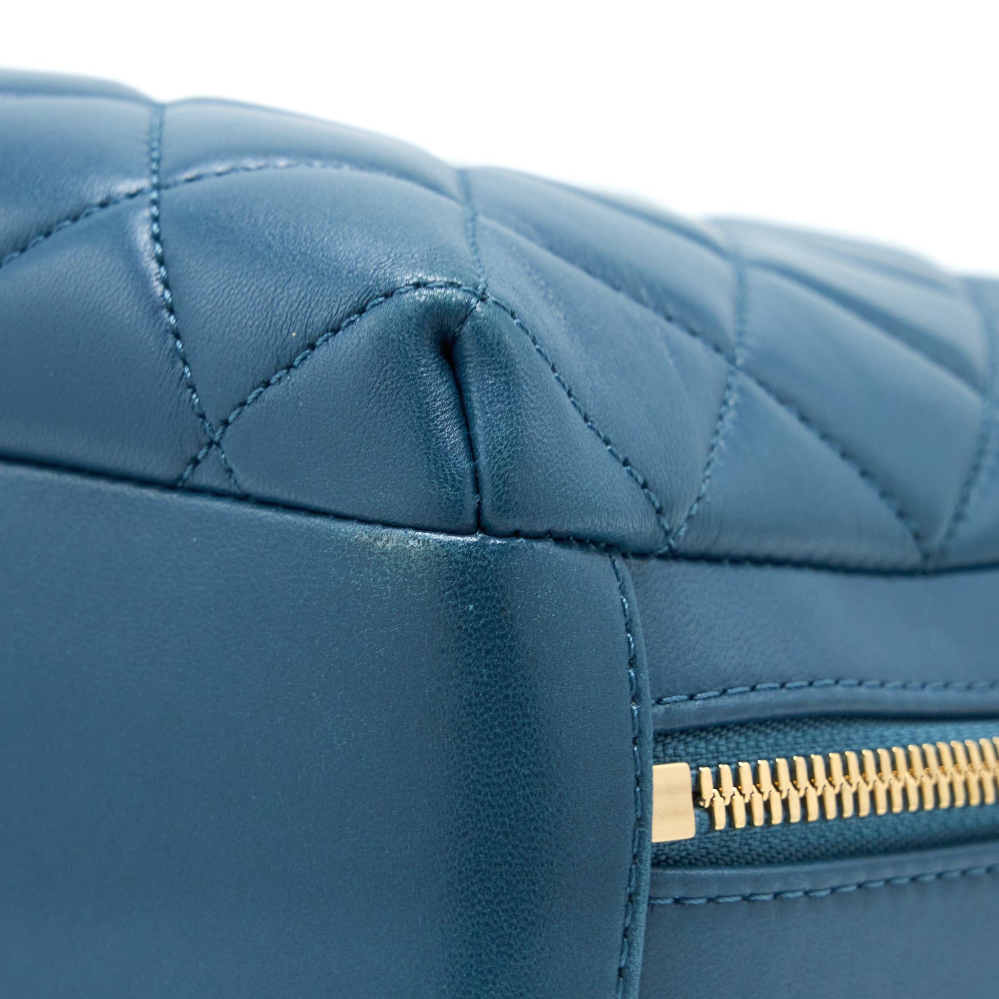 CHANEL QUILTED LARGE TRENDY CC BOWLING BAG LAMBSKIN BLUE LGHW