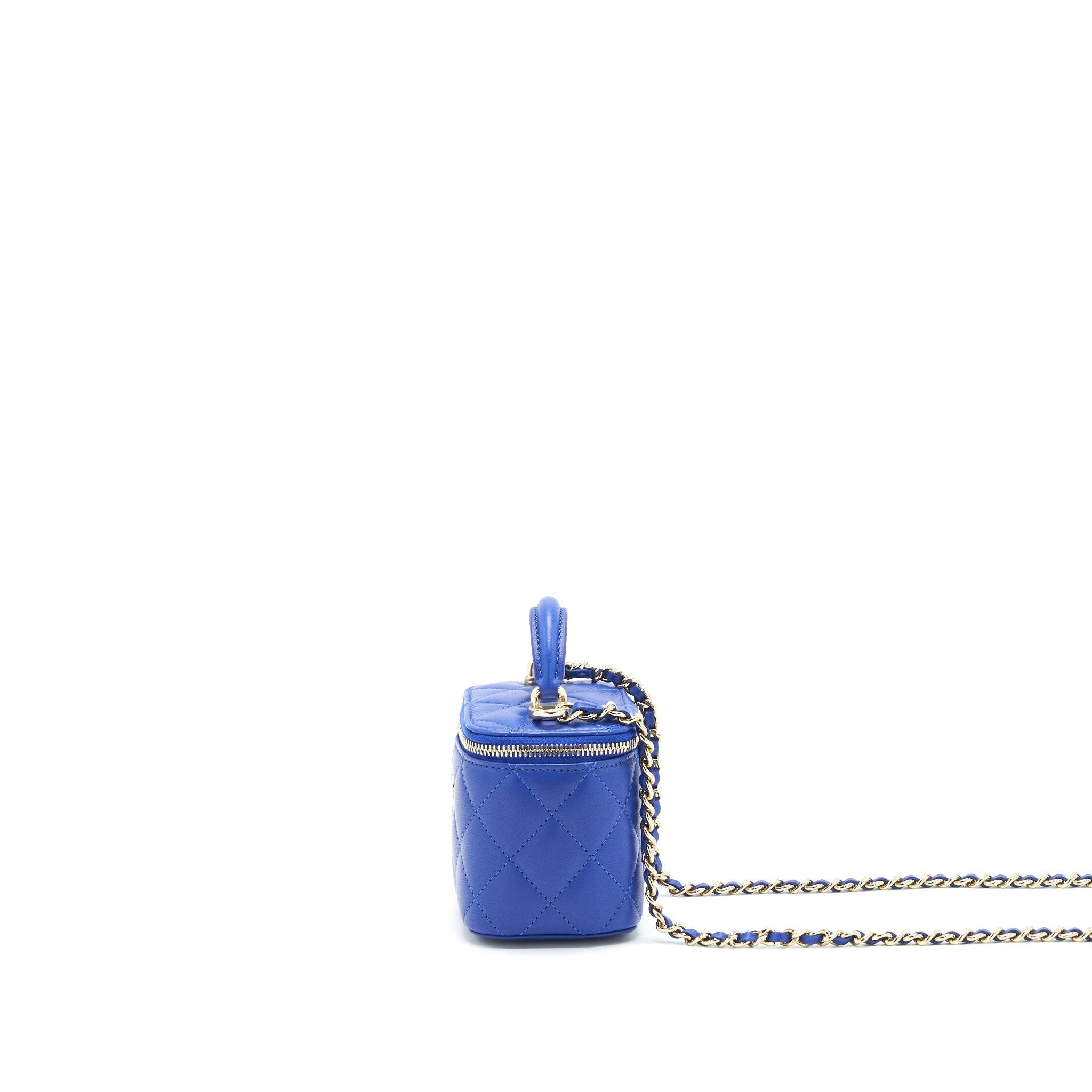 CHANEL 21K MINI TOP HANDLE VANITY WITH CHAIN BLUE LGHW