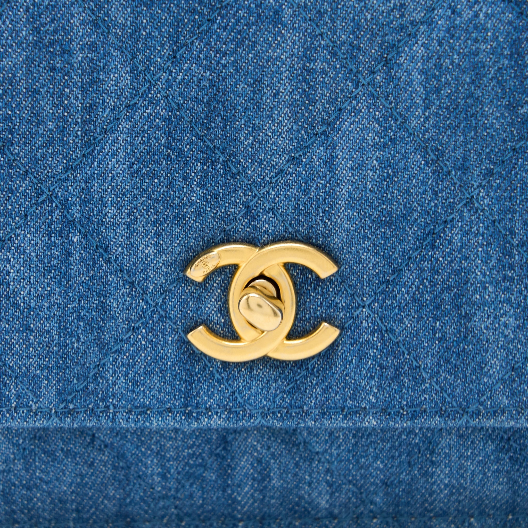 CHANEL PEARL CRUSH WALLET ON CHAIN DENIM LIGHT BLUE GHW (MICROCHIP)