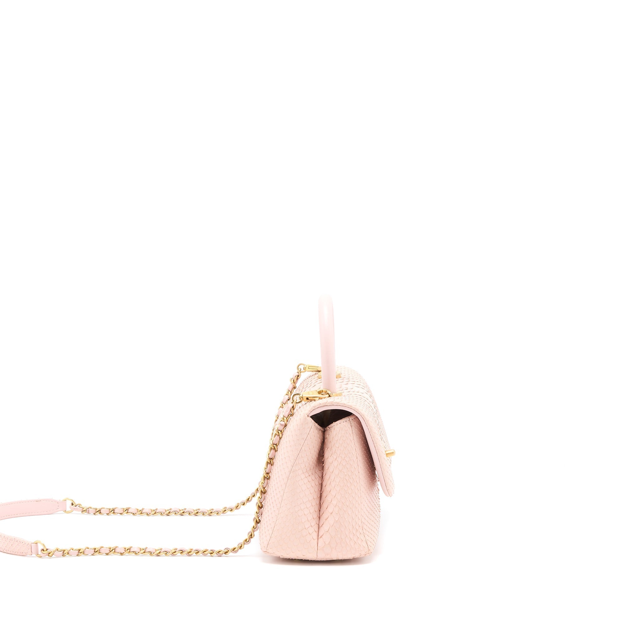 CHANEL SMALL COCO HANDLE PYTHON LEATHER LIGHT PINK BRUSHED GHW