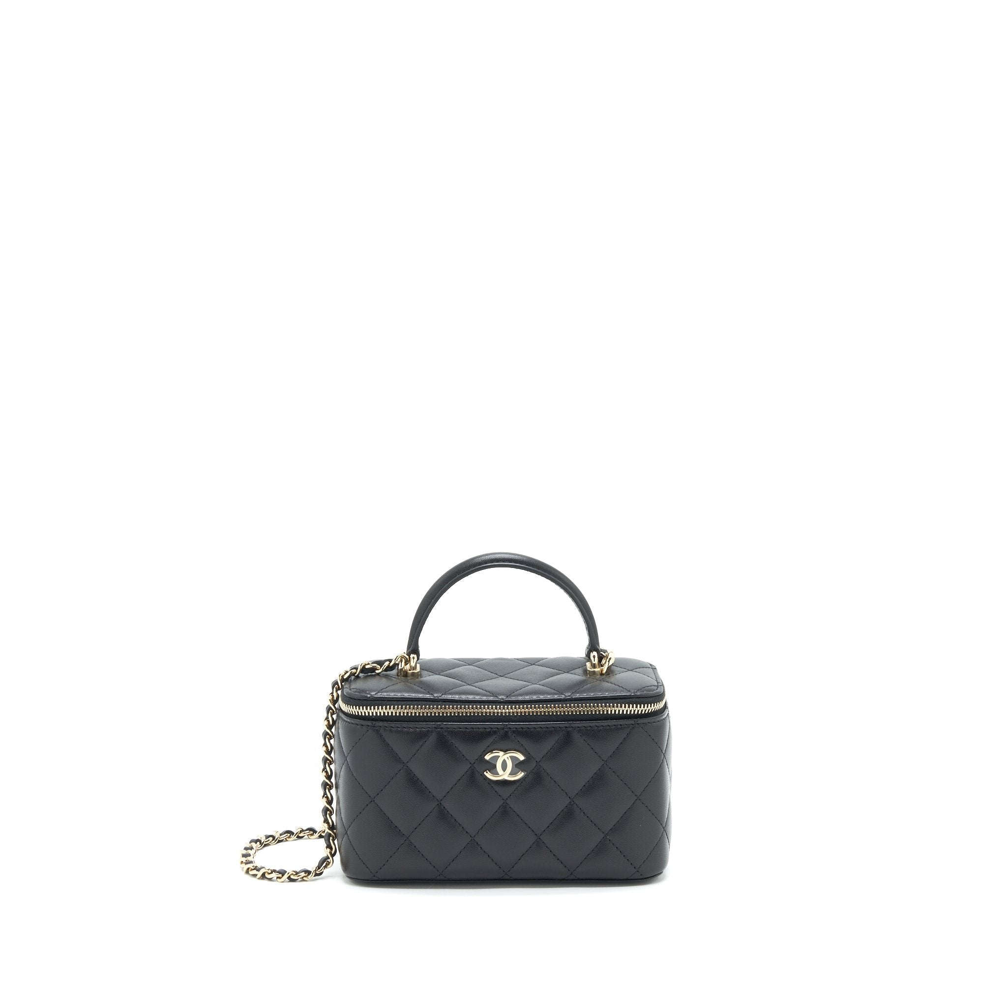 CHANEL 21K TOP HANDLE RECTANGULAR VANITY WITH CHAIN BLACK LGHW