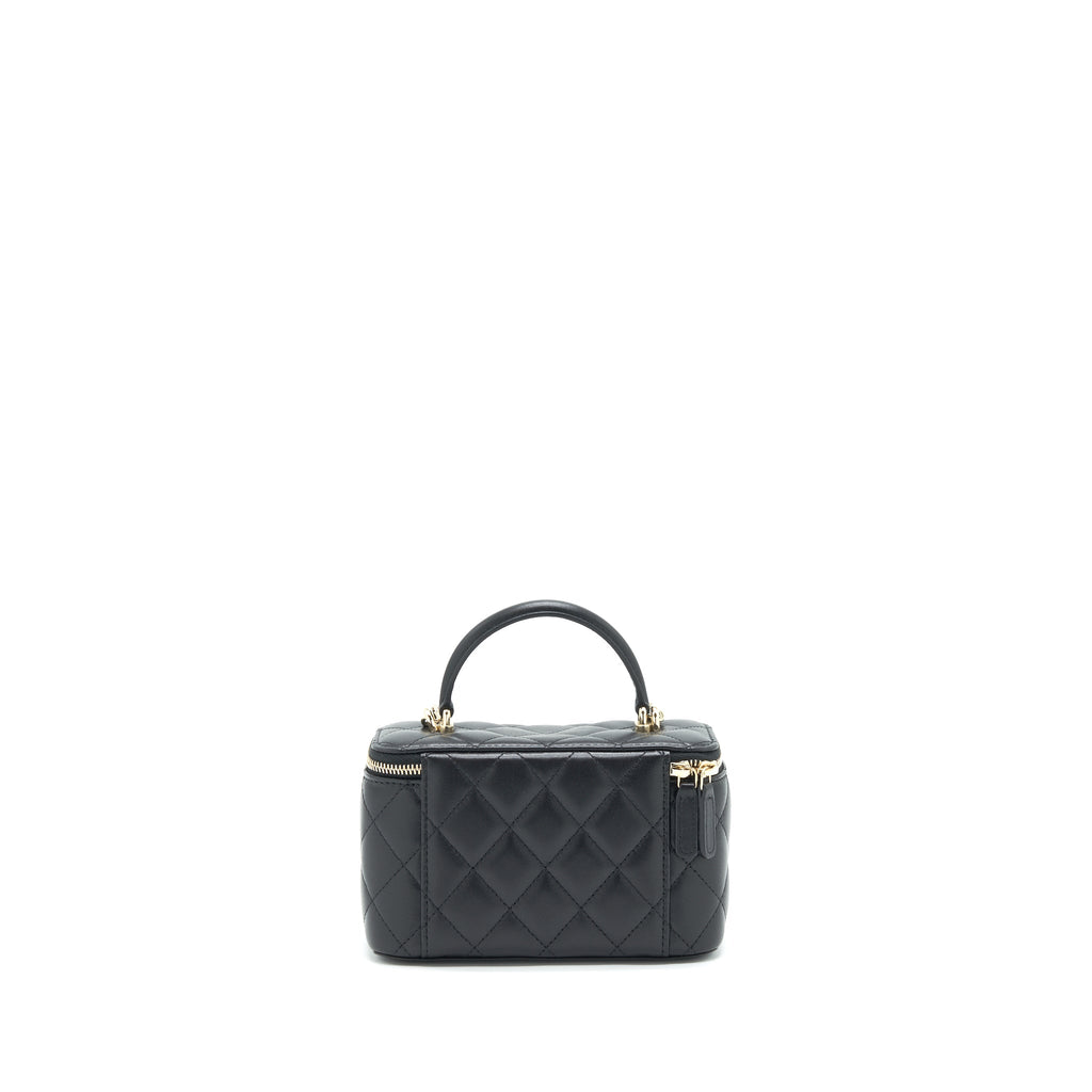 CHANEL TOP HANDLE LONG VANITY WITH CHAIN LAMBSKIN BLACK LGHW
