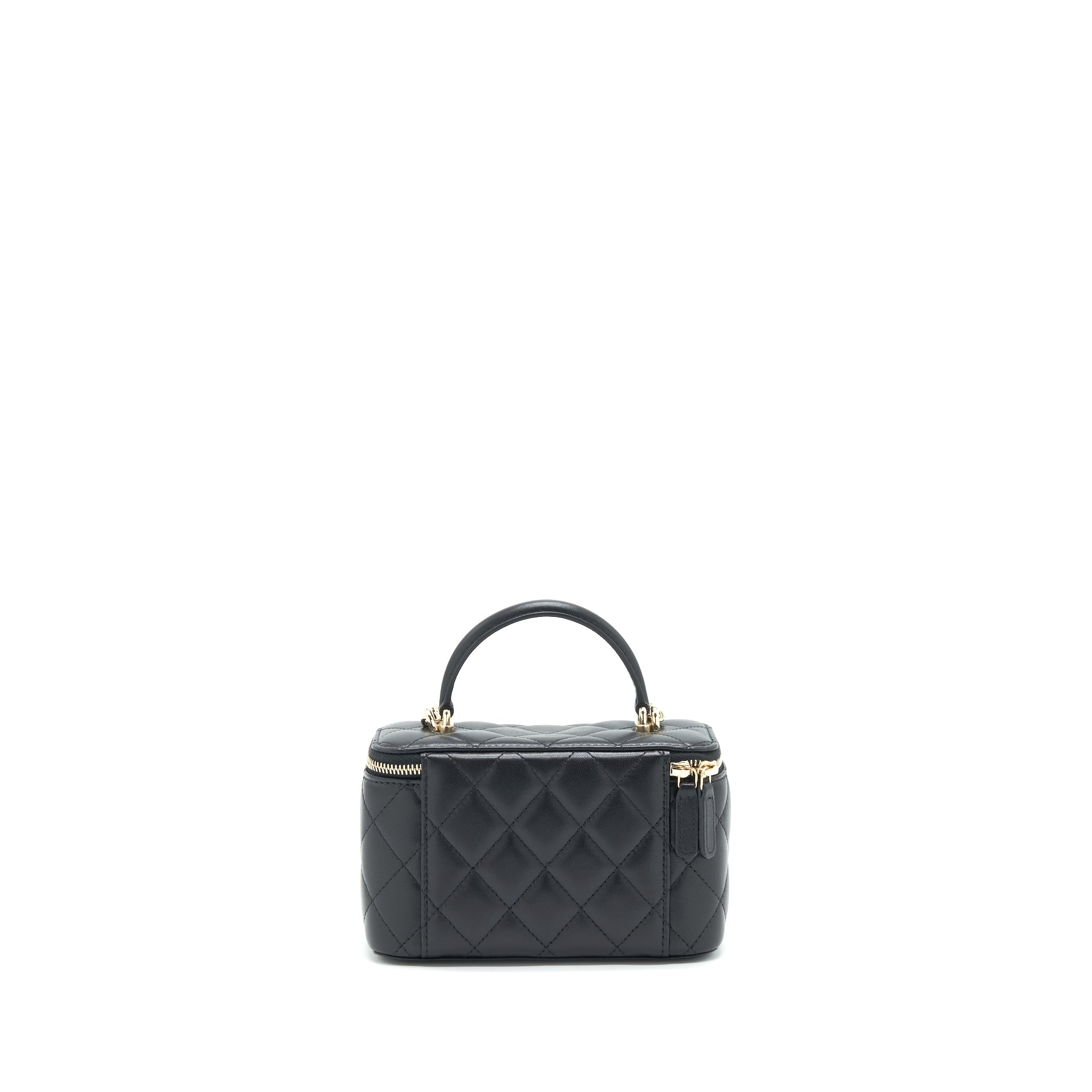 CHANEL TOP HANDLE LONG VANITY WITH CHAIN LAMBSKIN BLACK LGHW