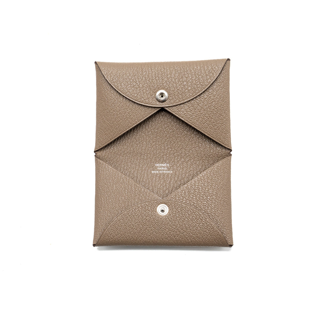 HERMES CALVI CARD HOLDER CHÈVRE MYSORE ETOUPE SHW