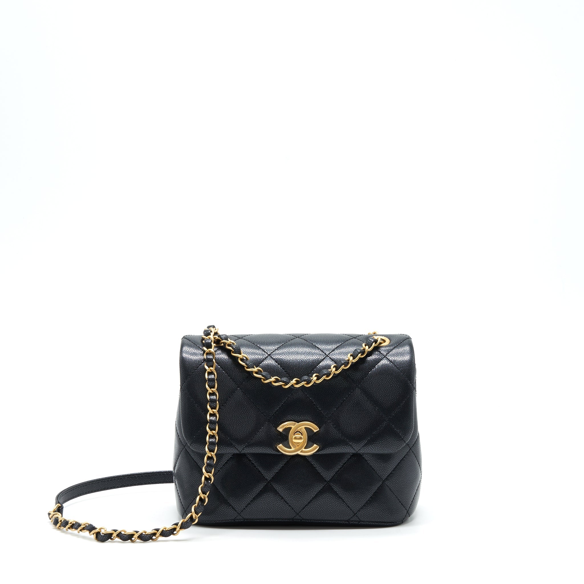 CHANEL 22P NEW SQUARE FLAP BAG CAVIAR BLACK BRUSHED GHW