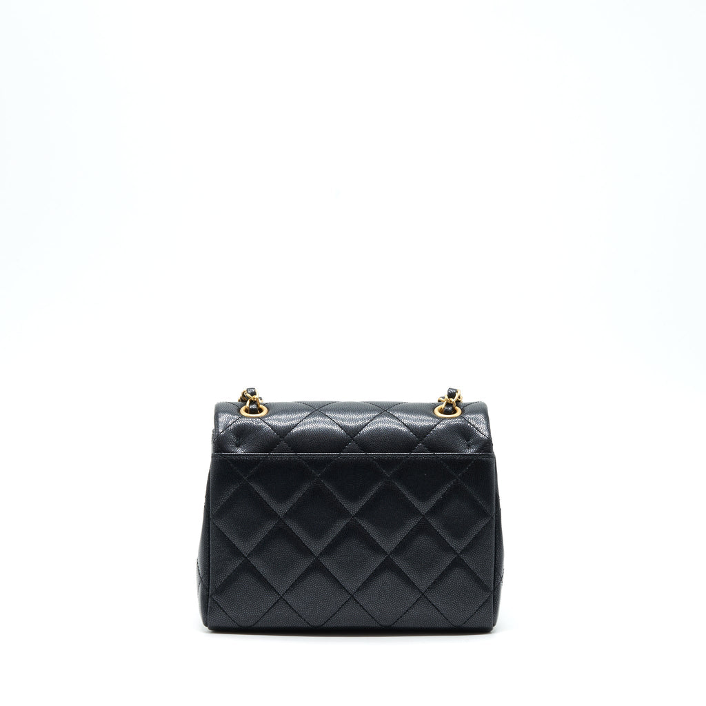 CHANEL 22P NEW SQUARE FLAP BAG CAVIAR BLACK BRUSHED GHW