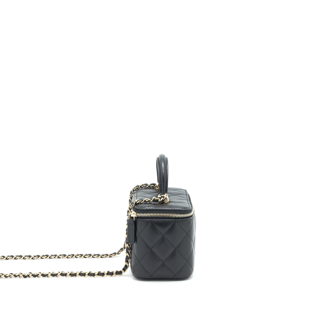 CHANEL TOP HANDLE LONG VANITY WITH CHAIN LAMBSKIN BLACK LGHW