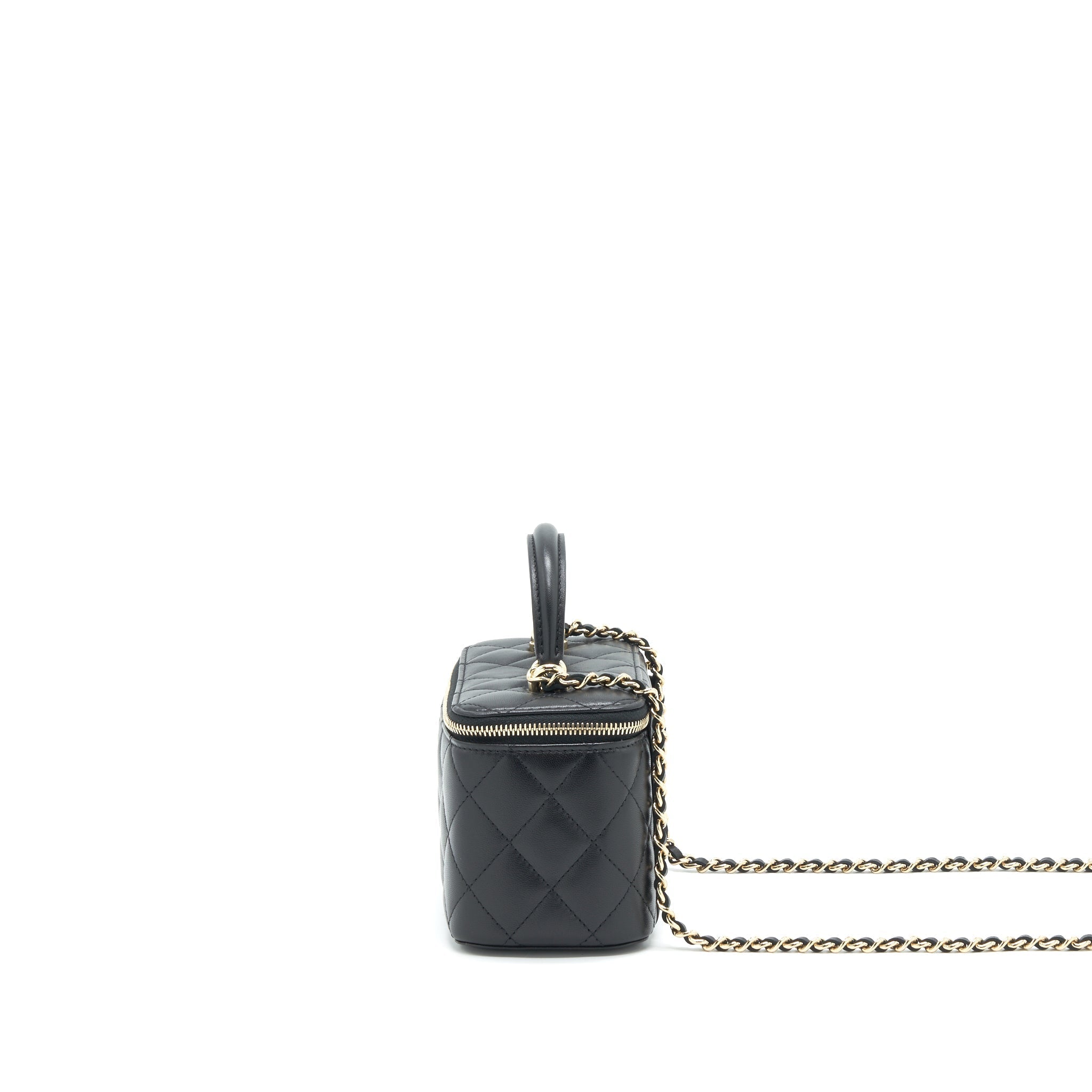 CHANEL TOP HANDLE LONG VANITY WITH CHAIN LAMBSKIN BLACK LGHW