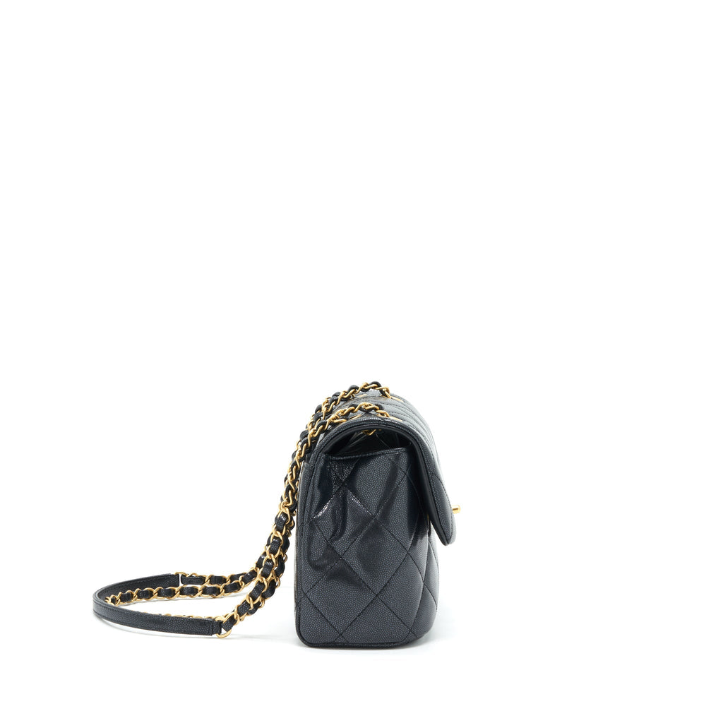 CHANEL 22P NEW SQUARE FLAP BAG CAVIAR BLACK BRUSHED GHW