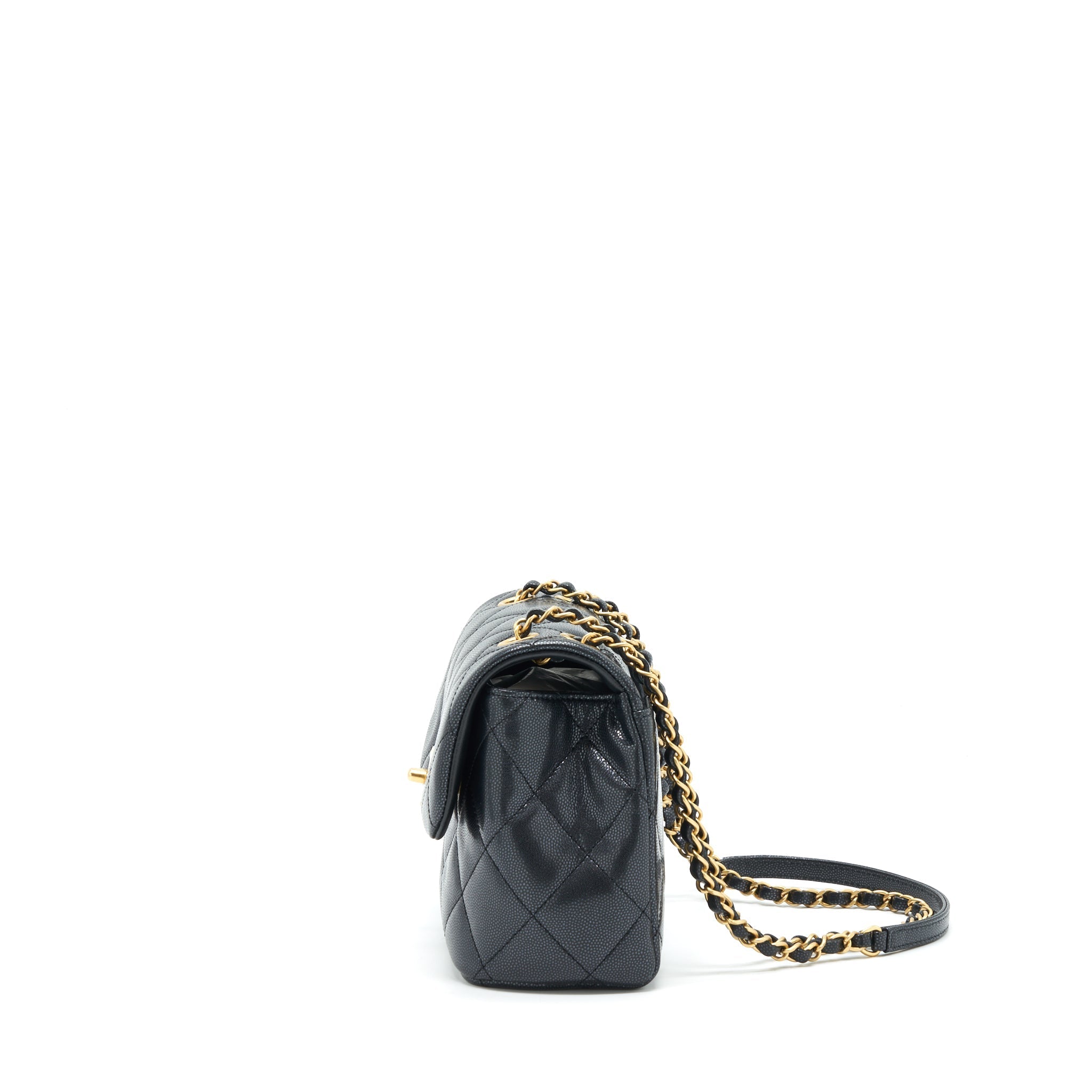 CHANEL 22P NEW SQUARE FLAP BAG CAVIAR BLACK BRUSHED GHW