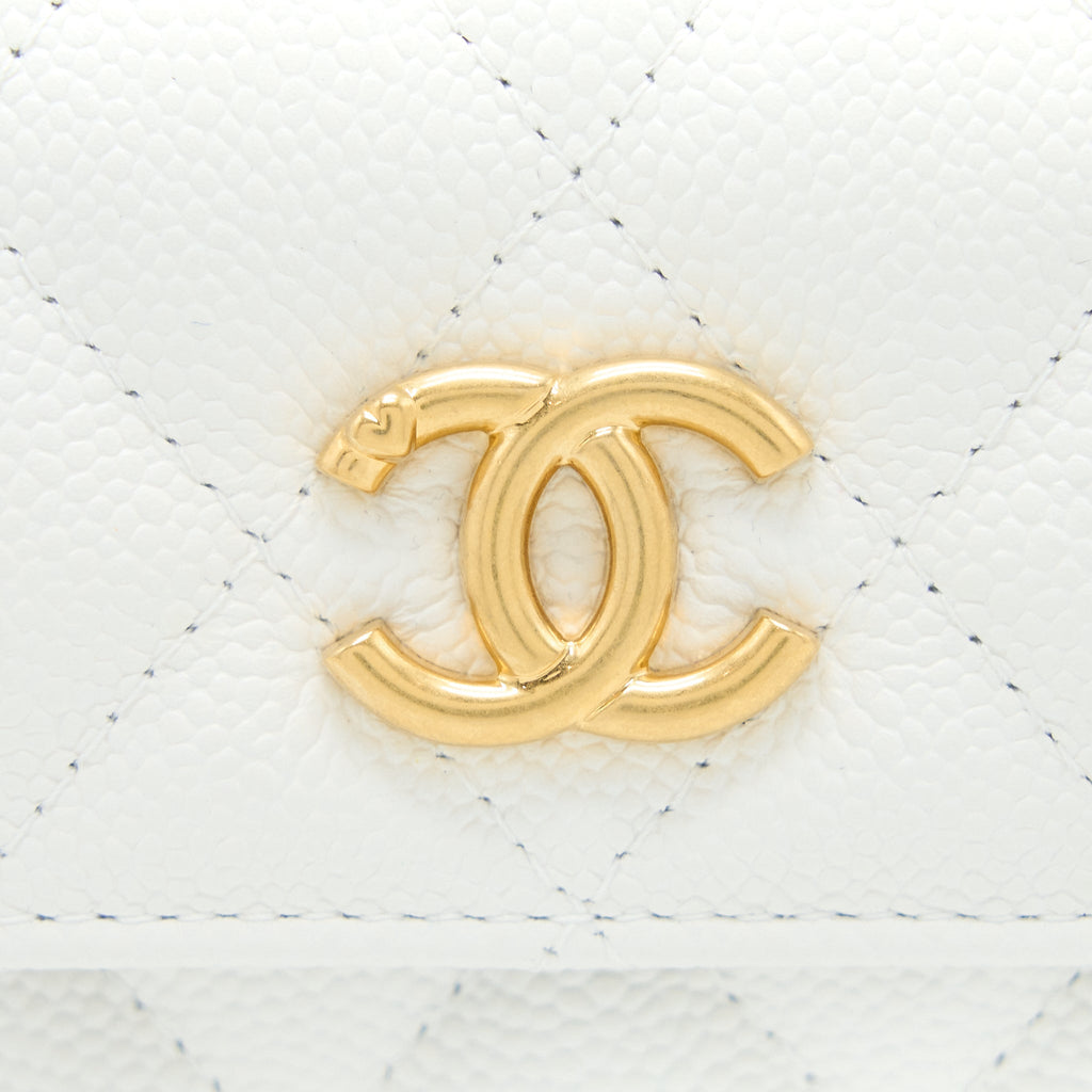 CHANEL 23C COCO LOVE MINI FLAP BAG WITH CHAIN CAVIAR WHITE BRUSHED GHW (MICROCHIP)