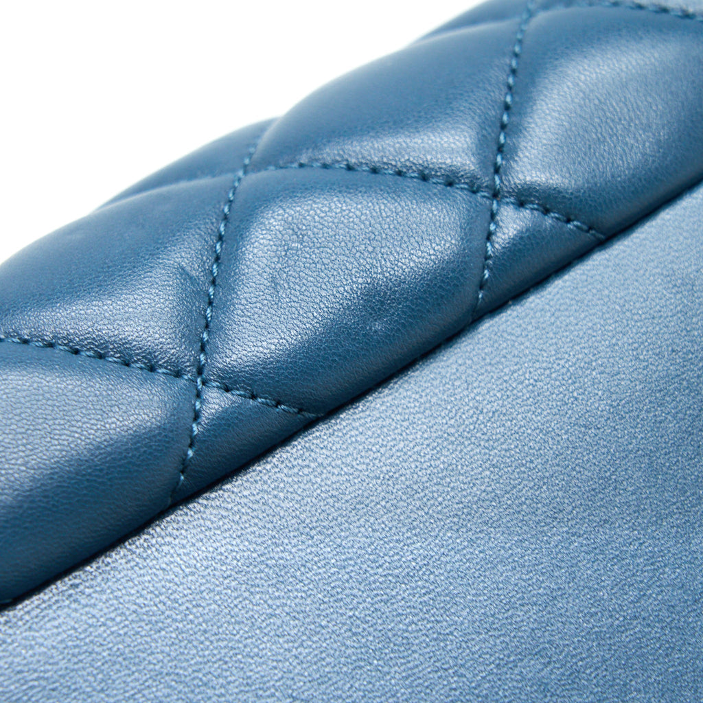 CHANEL QUILTED LARGE TRENDY CC BOWLING BAG LAMBSKIN BLUE LGHW