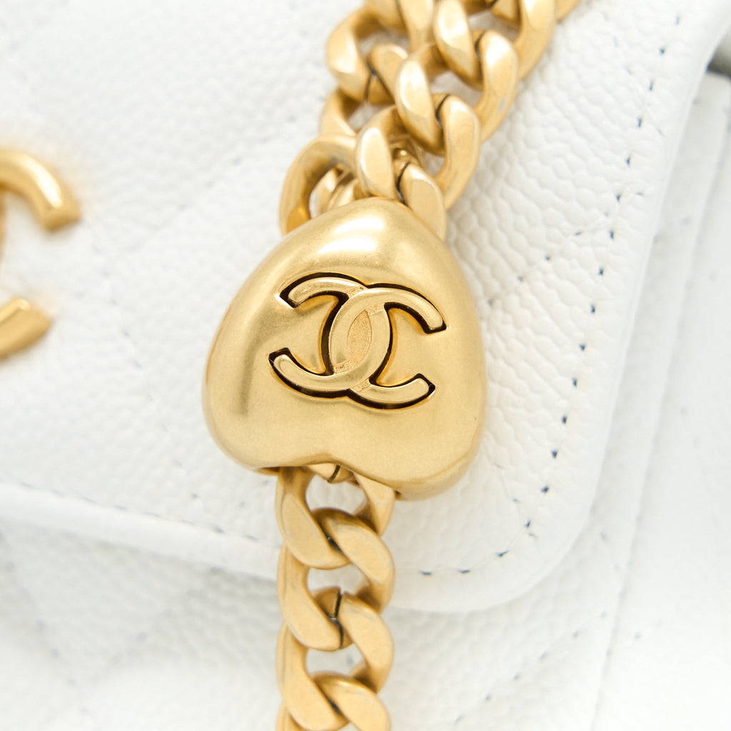 CHANEL 23C COCO LOVE MINI FLAP BAG WITH CHAIN CAVIAR WHITE BRUSHED GHW (MICROCHIP)
