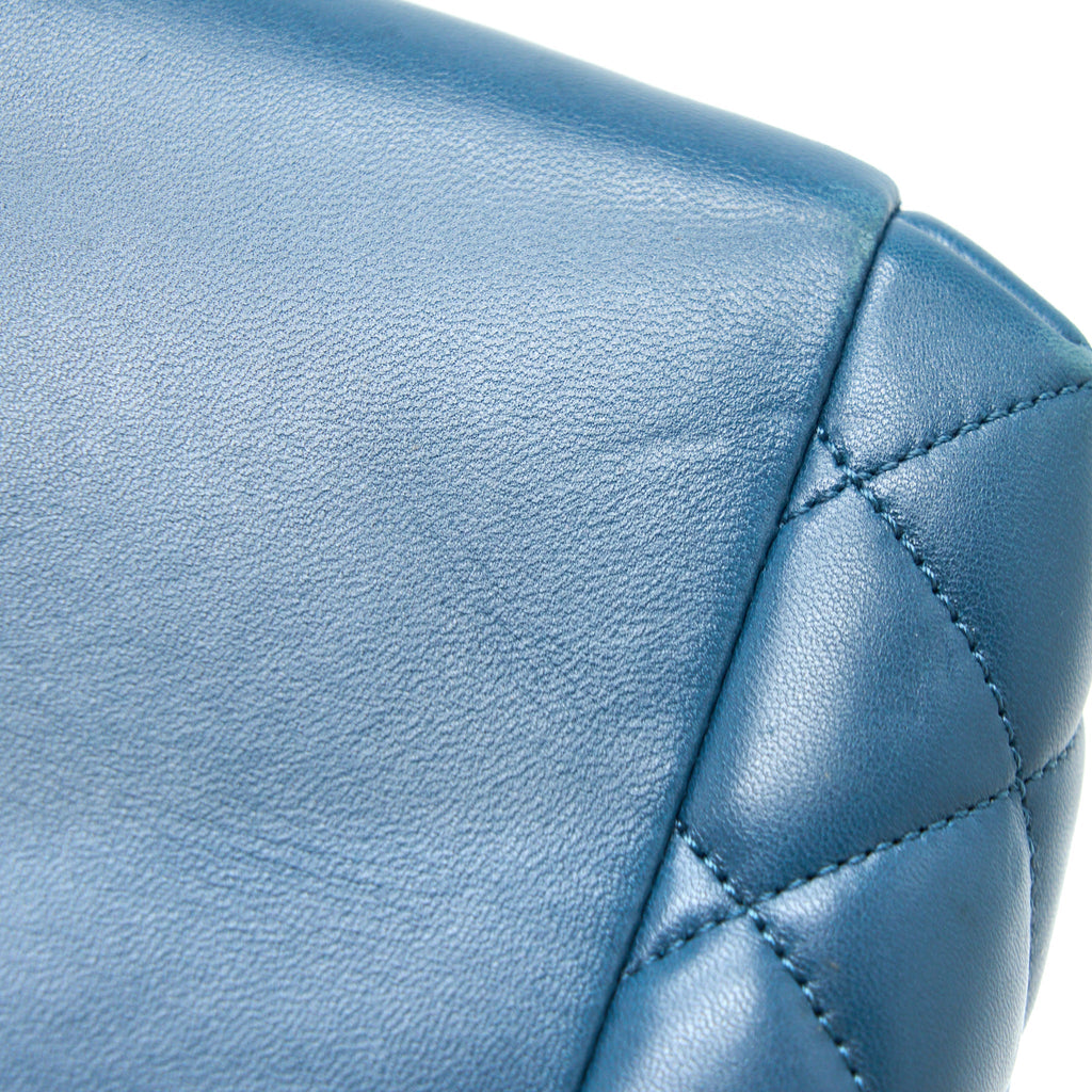 CHANEL QUILTED LARGE TRENDY CC BOWLING BAG LAMBSKIN BLUE LGHW