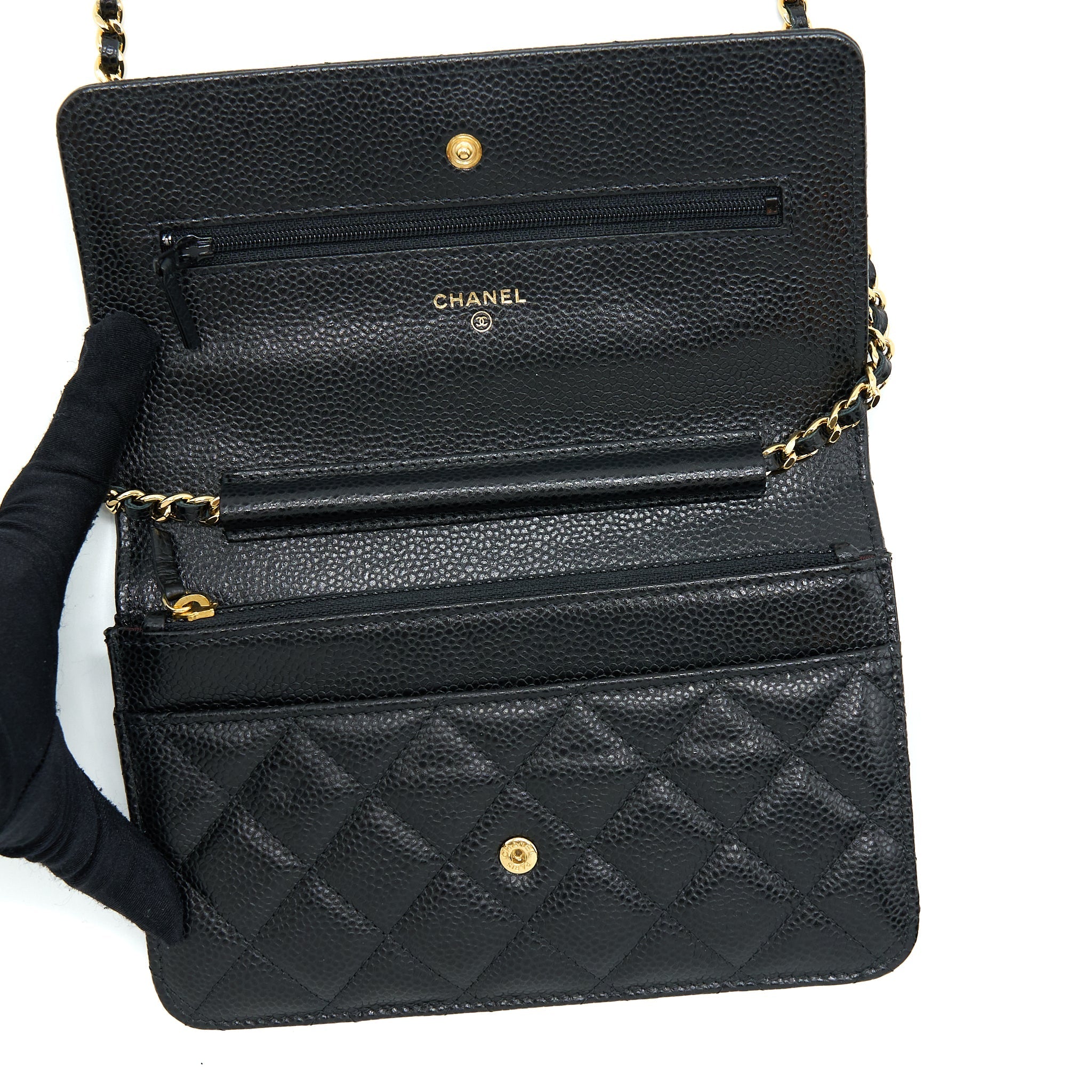 CHANEL CLASSIC WALLET ON CHAIN CAVIAR BLACK GHW