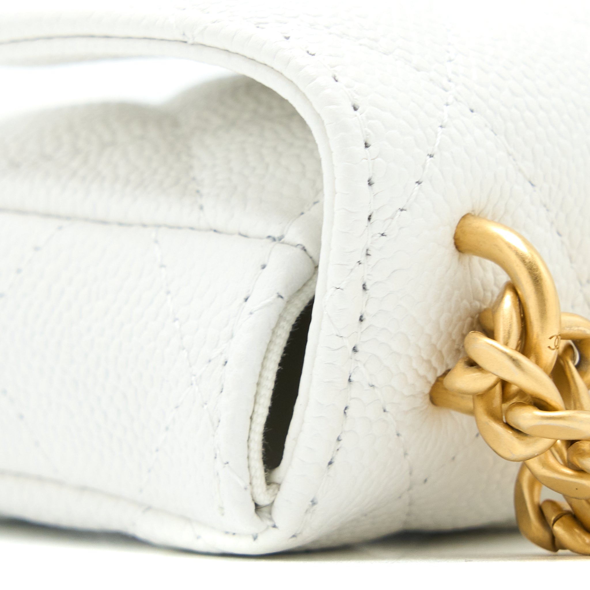 CHANEL 23C COCO LOVE MINI FLAP BAG WITH CHAIN CAVIAR WHITE BRUSHED GHW (MICROCHIP)