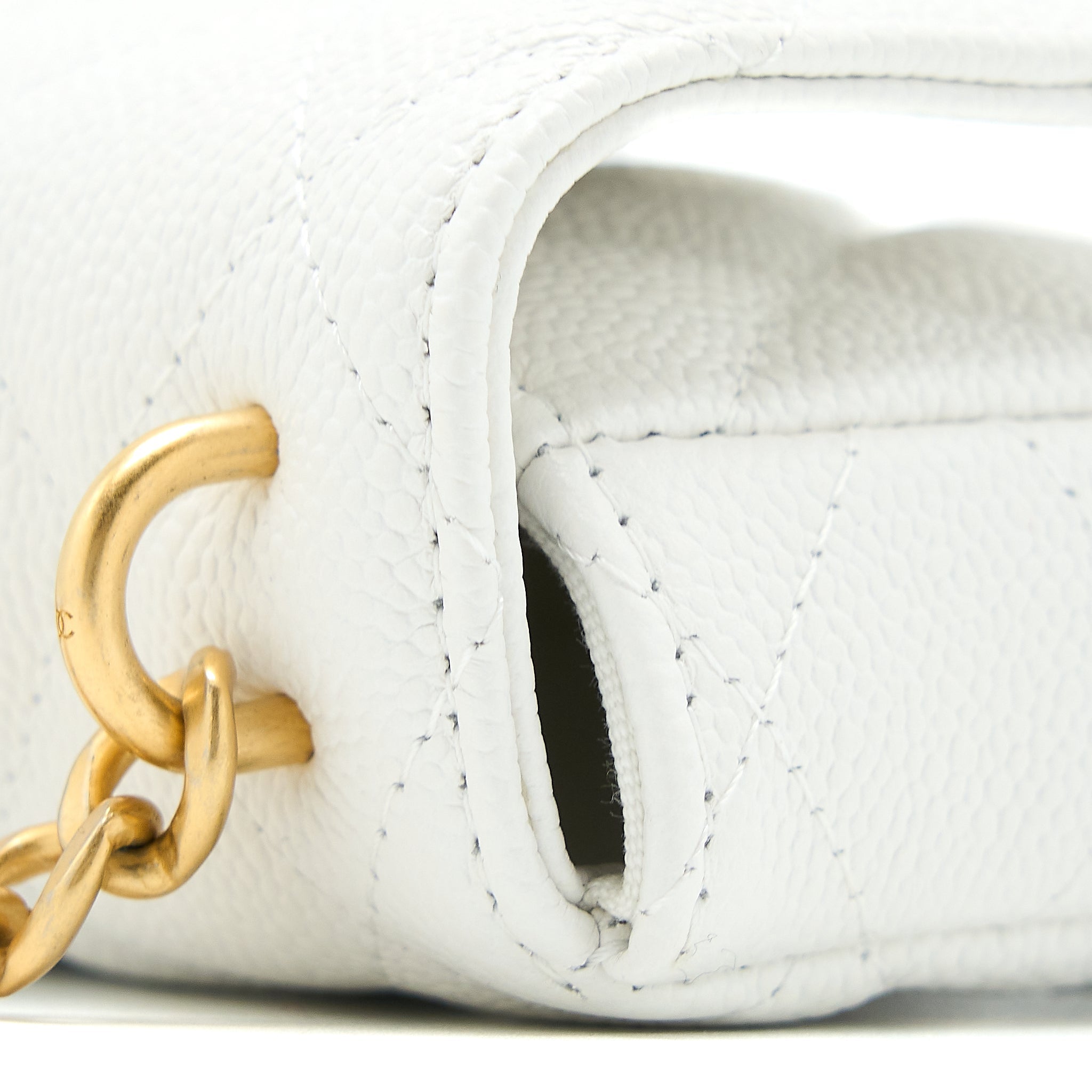 CHANEL 23C COCO LOVE MINI FLAP BAG WITH CHAIN CAVIAR WHITE BRUSHED GHW (MICROCHIP)