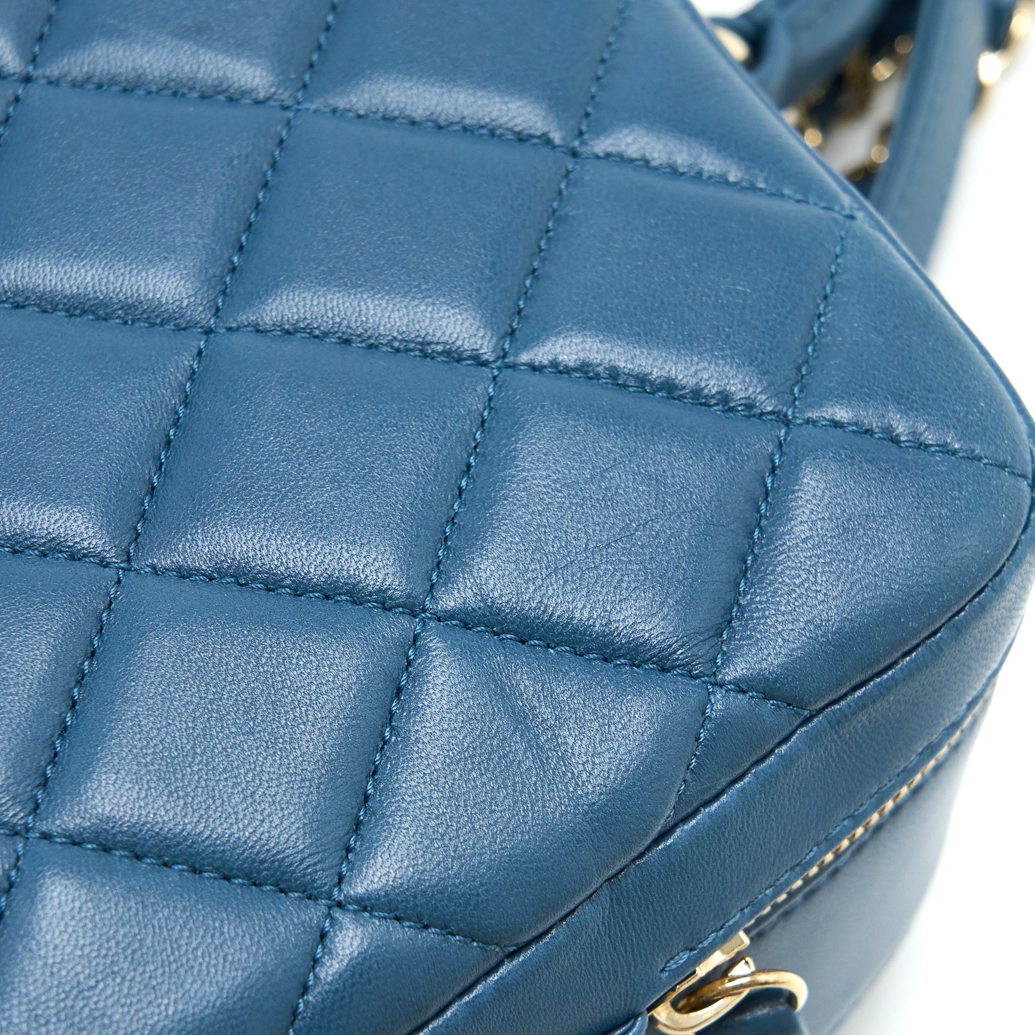 CHANEL QUILTED LARGE TRENDY CC BOWLING BAG LAMBSKIN BLUE LGHW