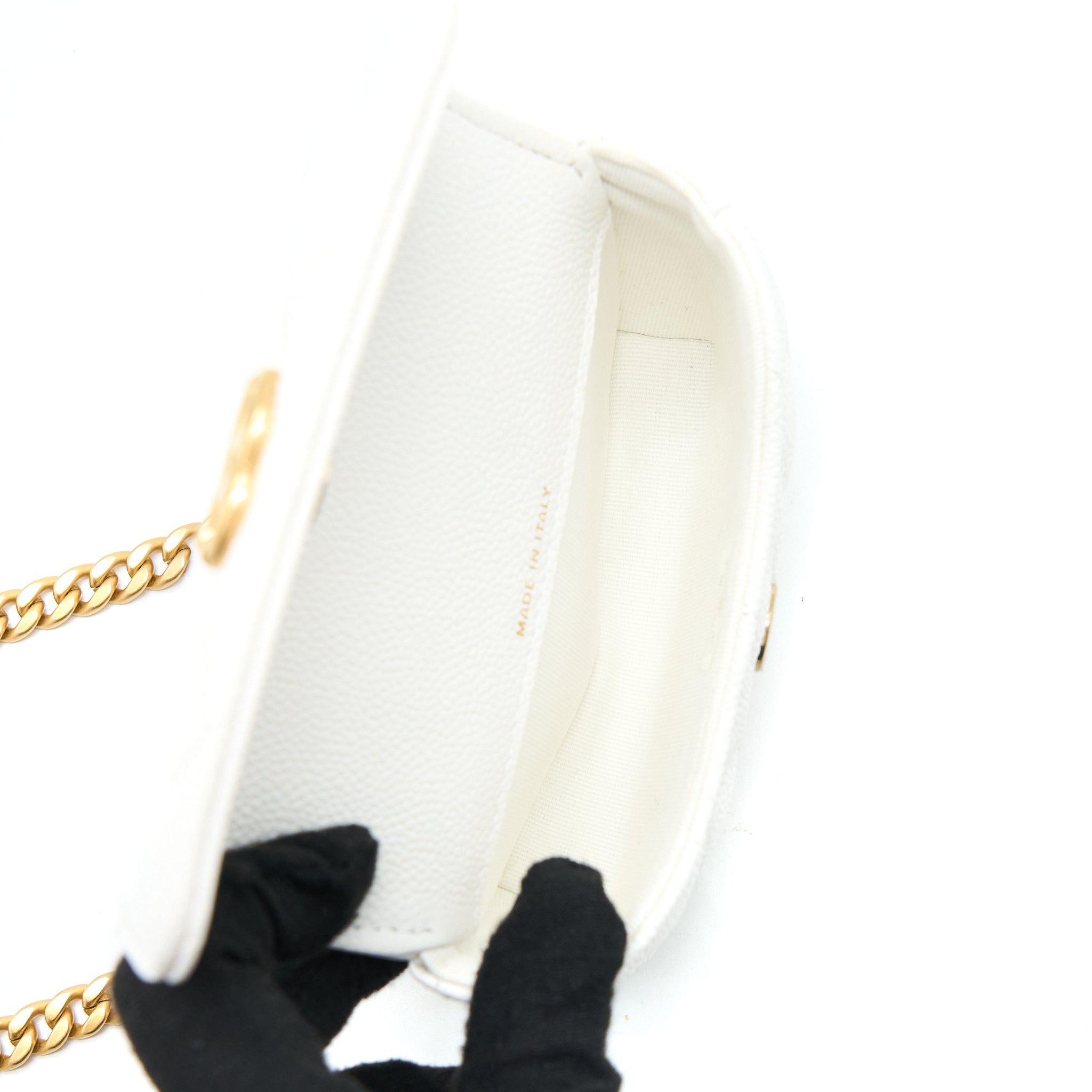 CHANEL 23C COCO LOVE MINI FLAP BAG WITH CHAIN CAVIAR WHITE BRUSHED GHW (MICROCHIP)