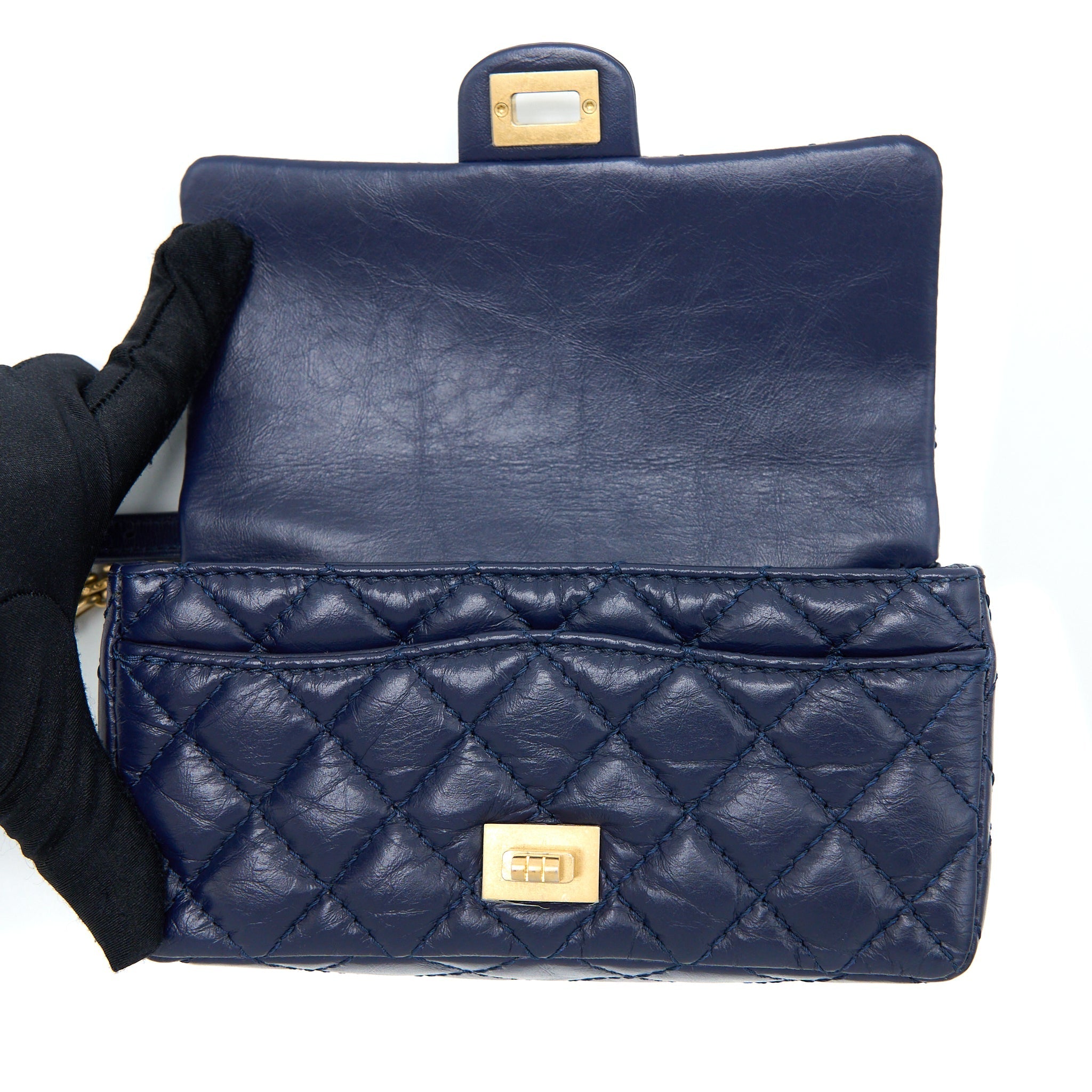 CHANEL 2.55 REISSUE MINI WAIST BELT BAG AGED CALFSKIN NAVY GHW