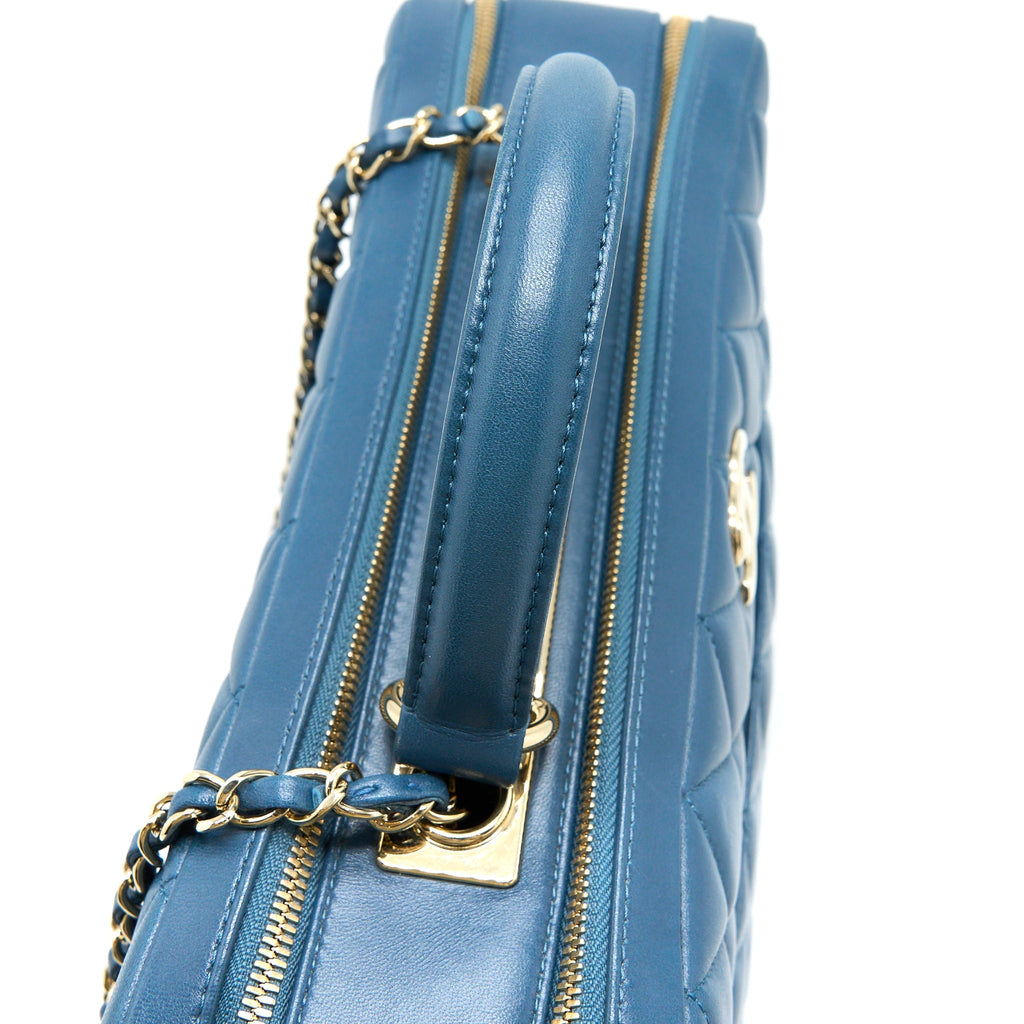 CHANEL QUILTED LARGE TRENDY CC BOWLING BAG LAMBSKIN BLUE LGHW