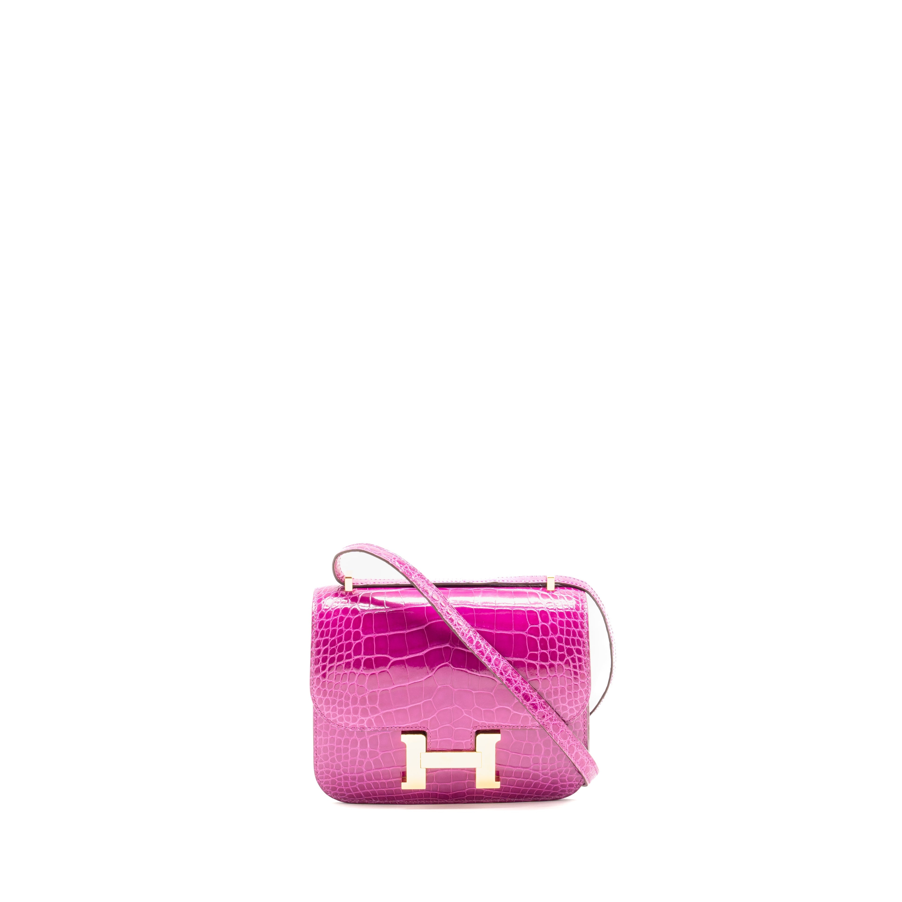 HERMES MINI CONSTANCE SHINY ALLIGATOR MISSIPPIENS J5 ROSE SHEHERARADEZ GHW