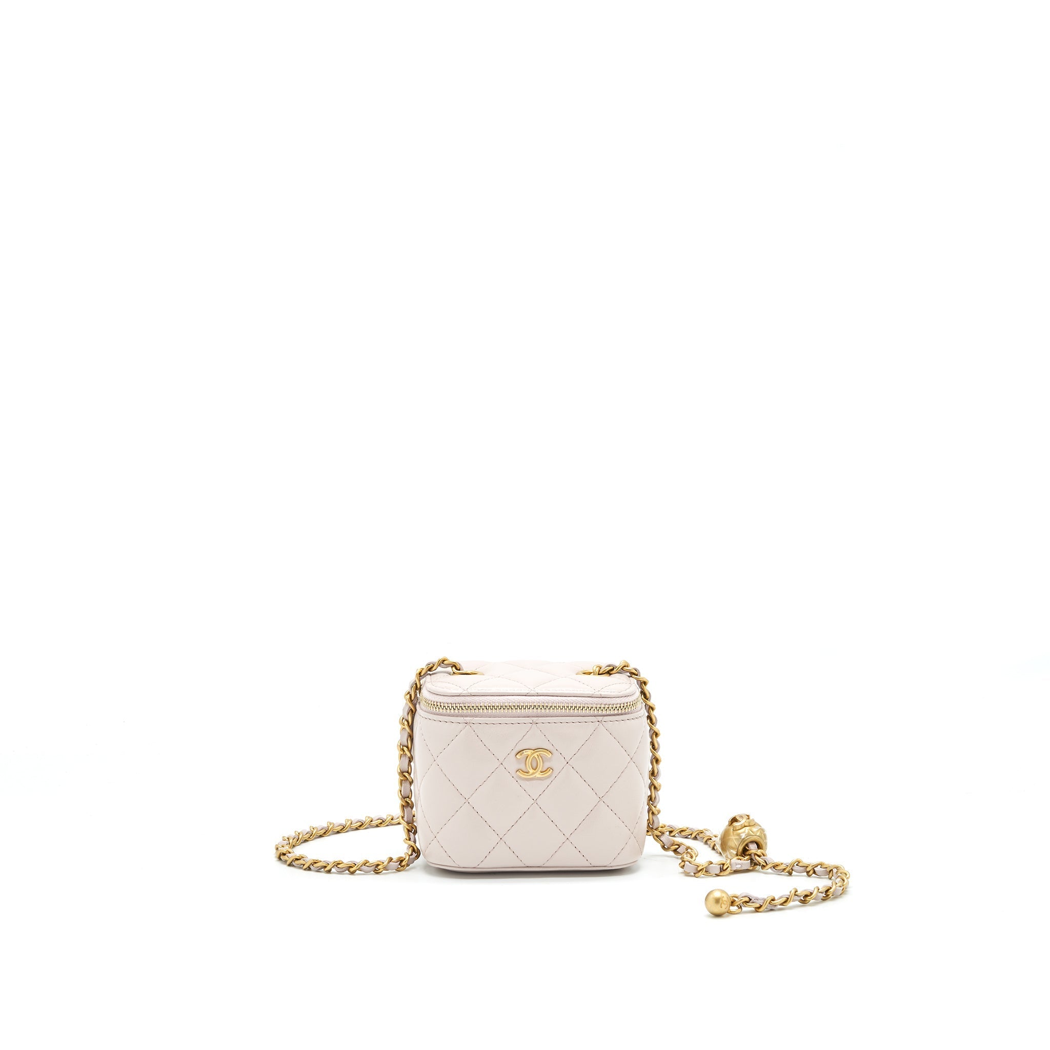 CHANEL 21B LILAC/ LIGHT PURPLE PEARL CRUSH SMALL VANITY CASE WITH CHAIN