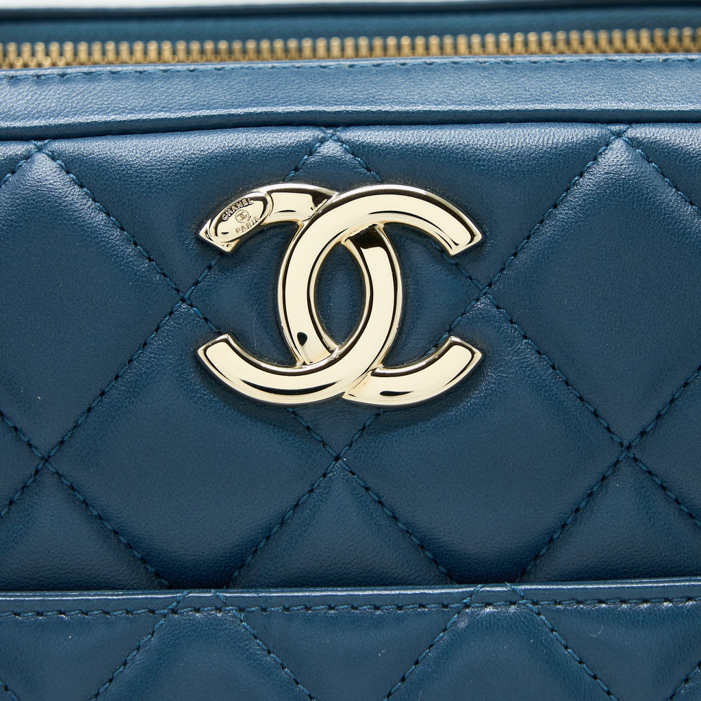 CHANEL QUILTED LARGE TRENDY CC BOWLING BAG LAMBSKIN BLUE LGHW