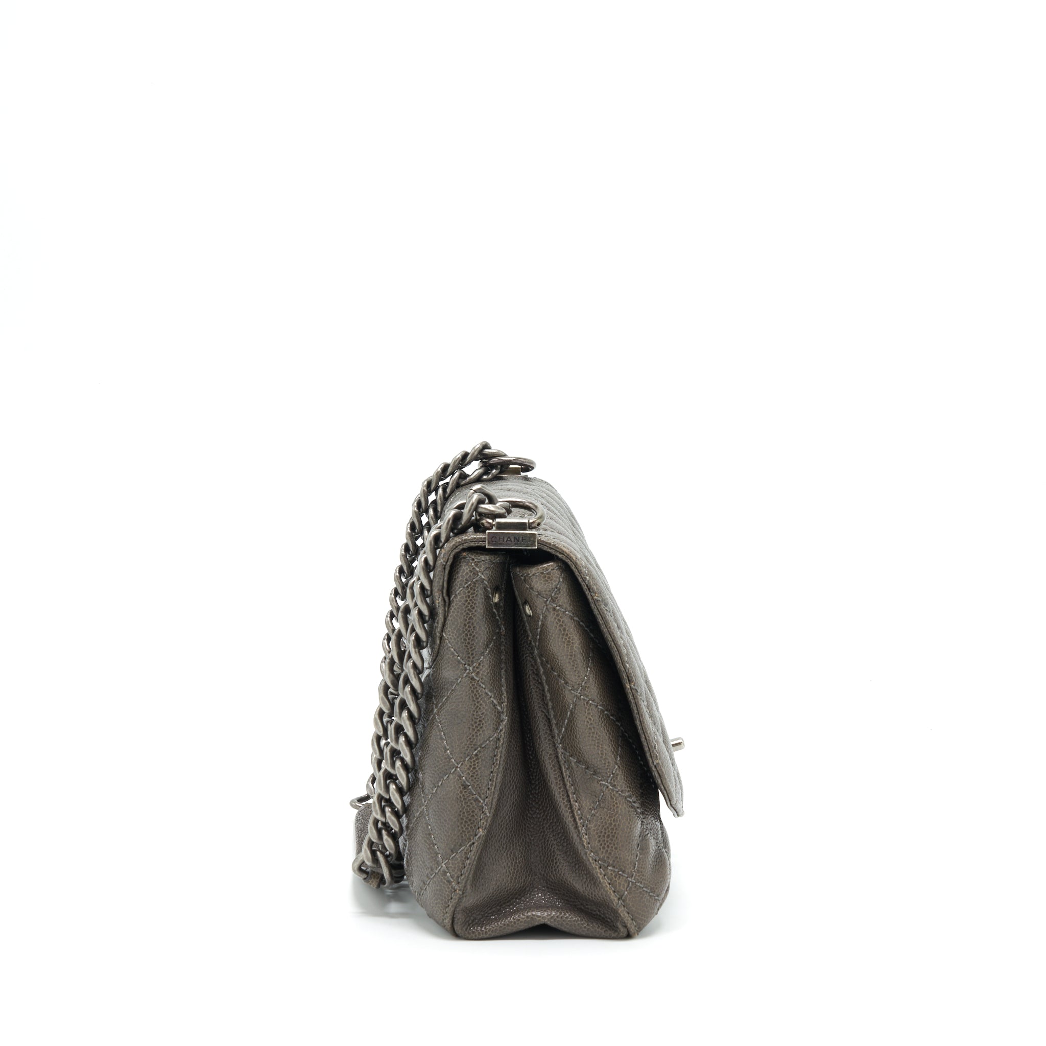 CHANEL FLAP BAG CAVIAR DARK GREY RUTHENIUM SLIVER HARDWARE