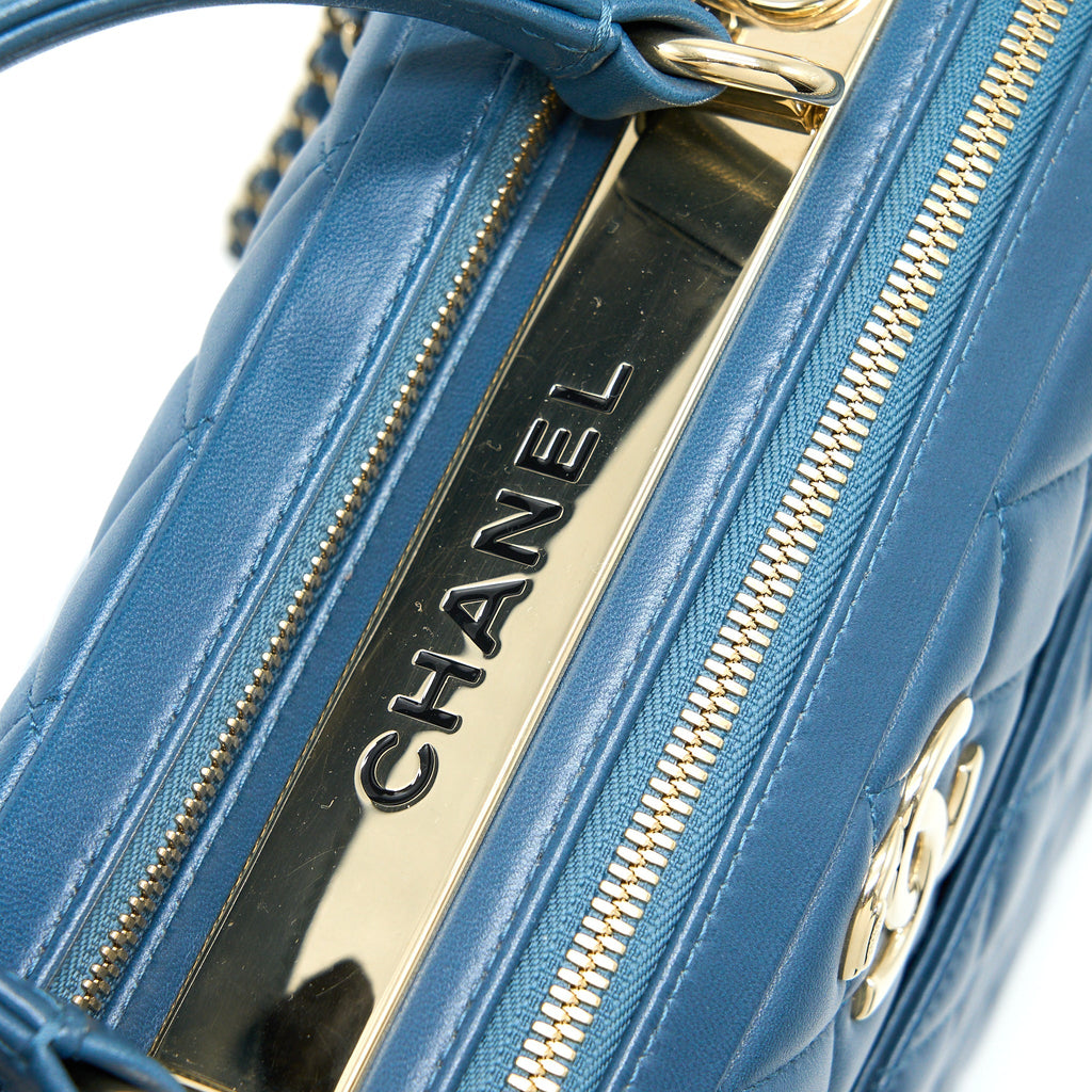 CHANEL QUILTED LARGE TRENDY CC BOWLING BAG LAMBSKIN BLUE LGHW