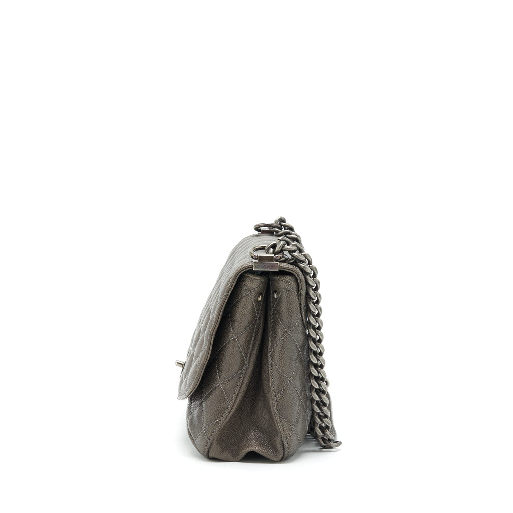 CHANEL FLAP BAG CAVIAR DARK GREY RUTHENIUM SLIVER HARDWARE