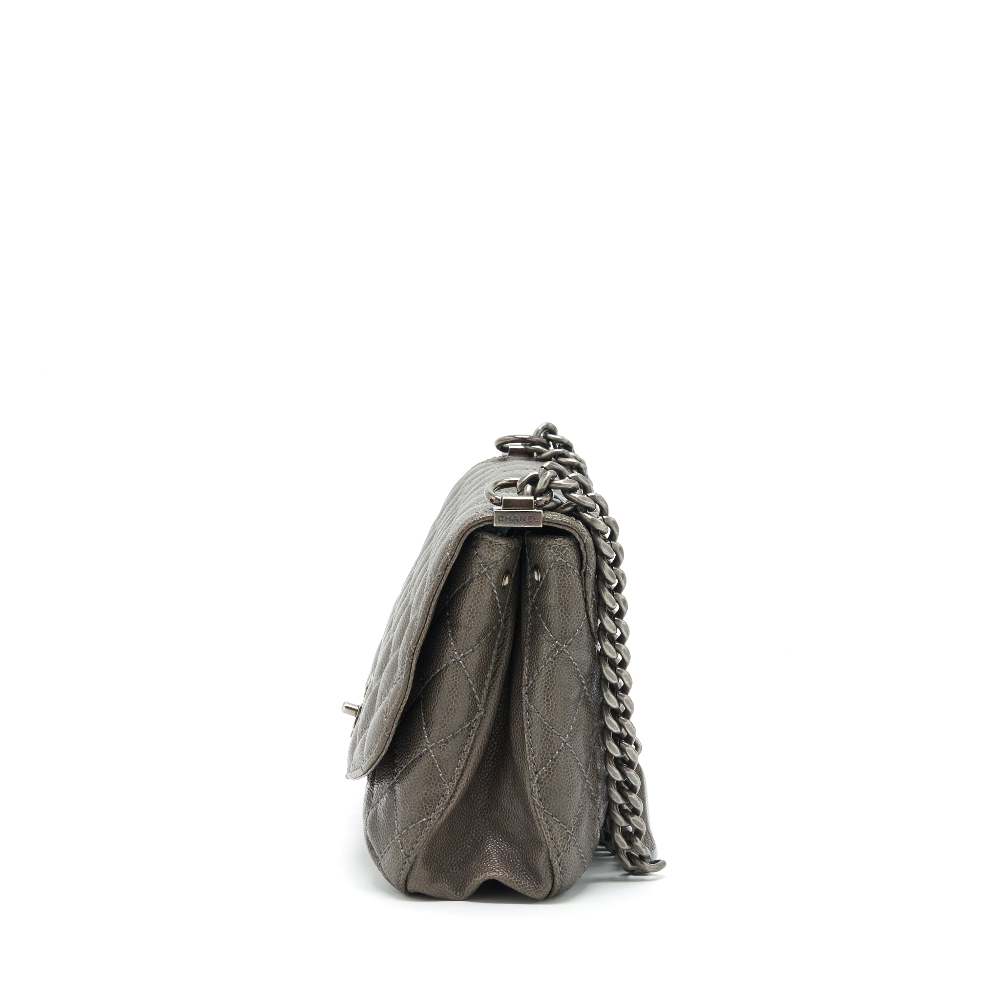 CHANEL FLAP BAG CAVIAR DARK GREY RUTHENIUM SLIVER HARDWARE