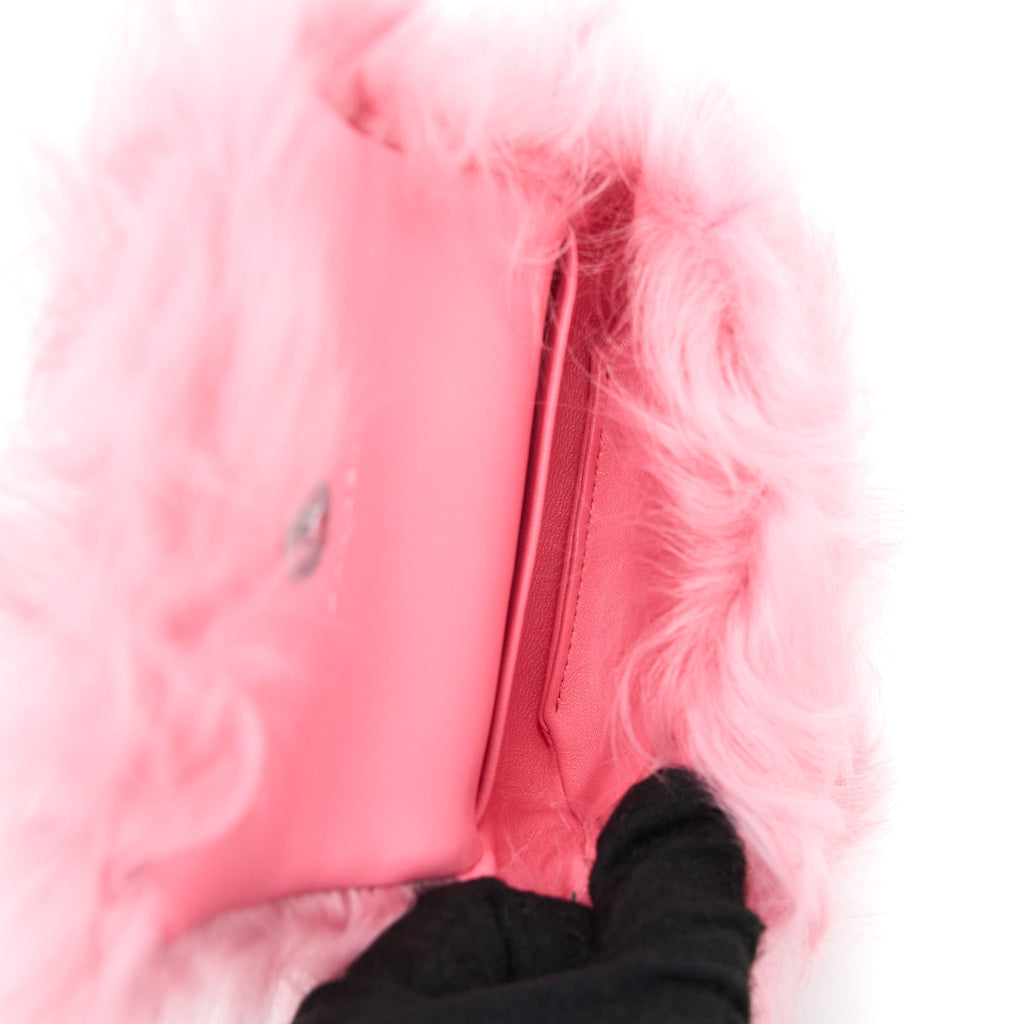 CHANEL 21K MINI FLAP BAG JEWEL HOOK SHEARLING LAMBSKIN PINK SHW
