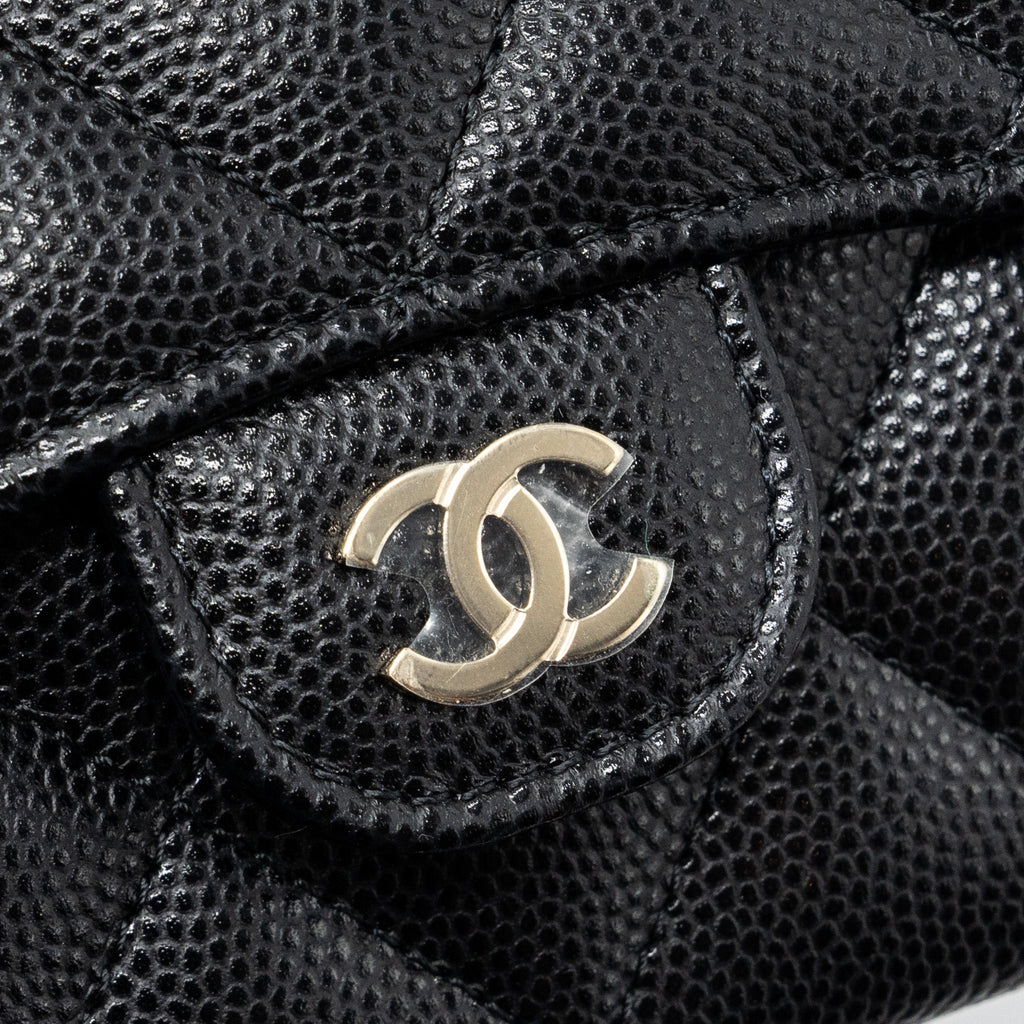 CHANEL CARD HOLDER WITH CHAIN CAVIAR BLACK LGHW