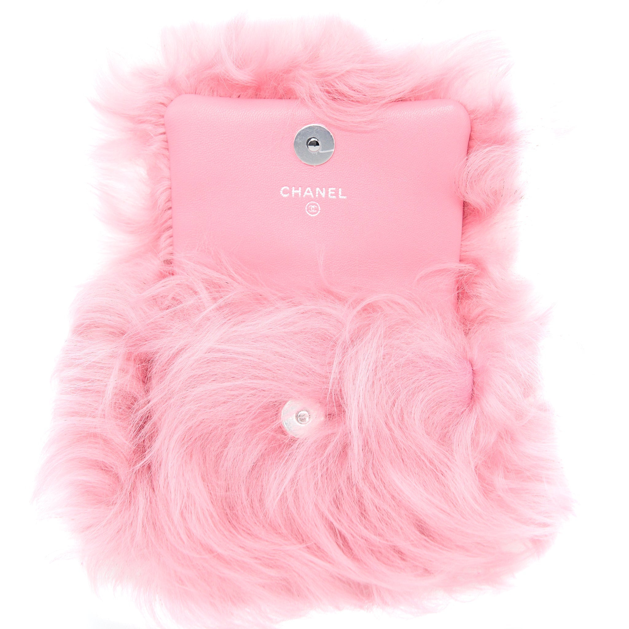 CHANEL 21K MINI FLAP BAG JEWEL HOOK SHEARLING LAMBSKIN PINK SHW