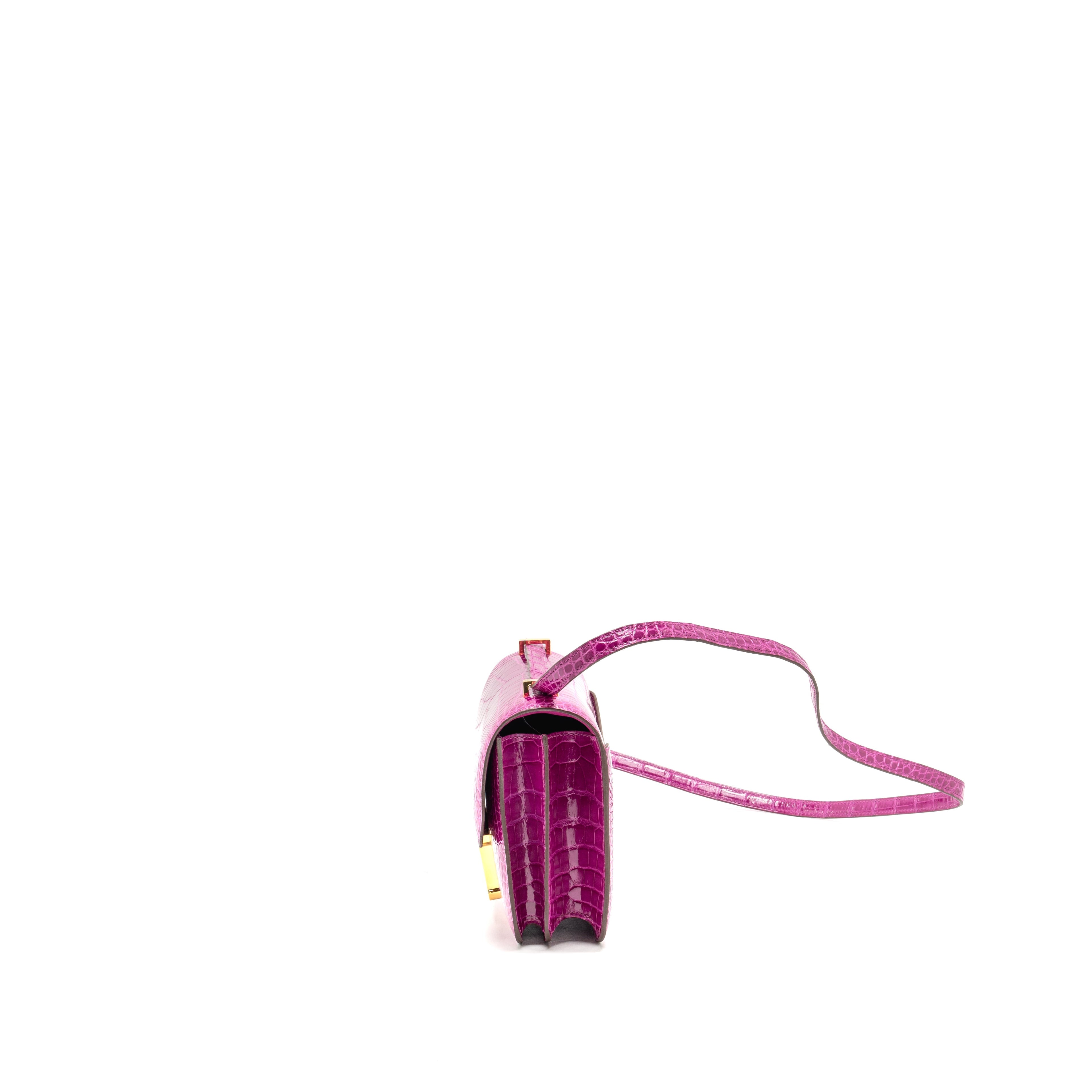HERMES MINI CONSTANCE SHINY ALLIGATOR MISSIPPIENS J5 ROSE SHEHERARADEZ GHW