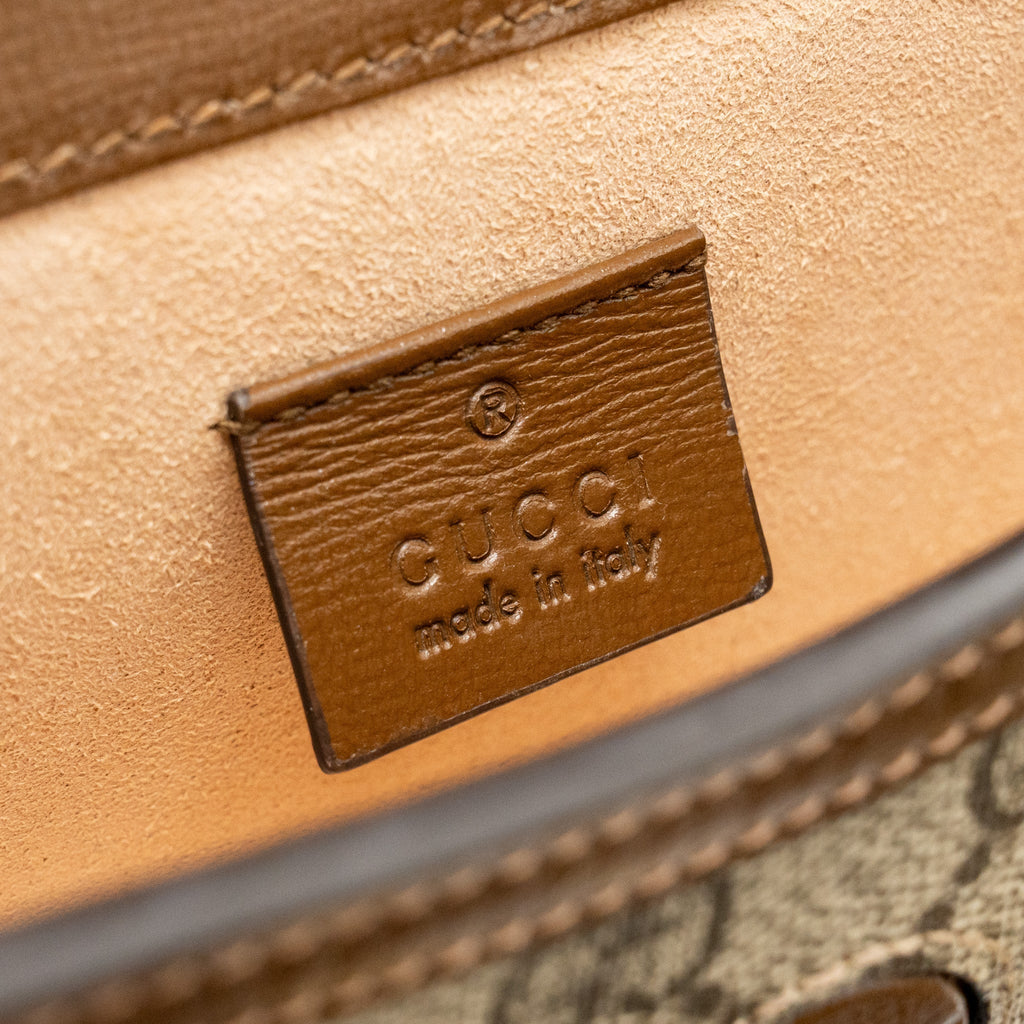 GUCCI HORSEBIT 1955 MINI BAG GG SUPREME CANVAS BEIGE/DARK BROWN GHW