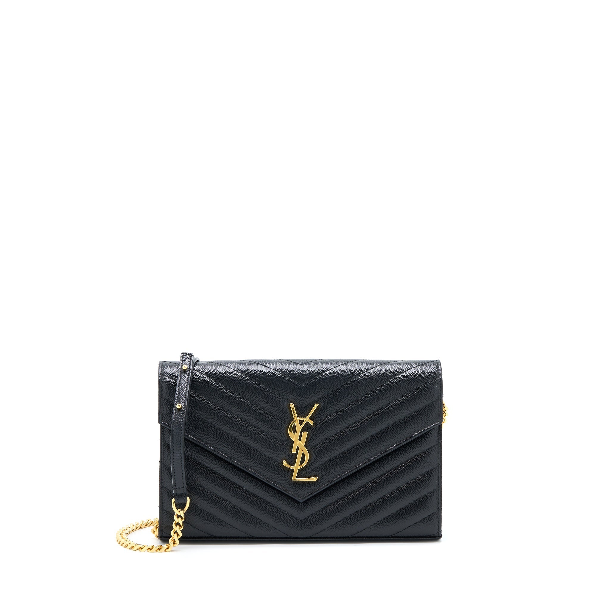 SAINT LAURENT WALLET ON CHAIN GRAINED CALFSKIN BLACK GHW