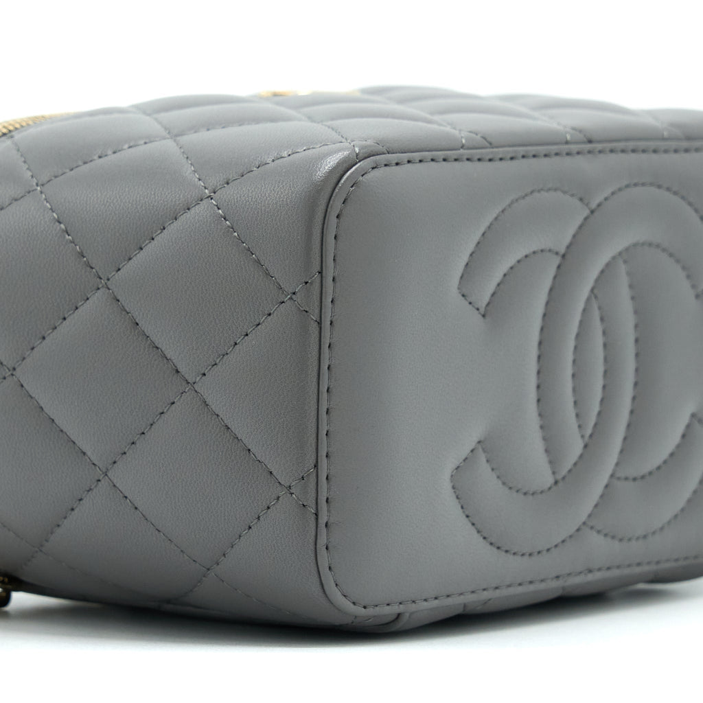 CHANEL 22A TOP HANDLE LONG VANITY WITH CHAIN LAMBSKIN GREY LGHW