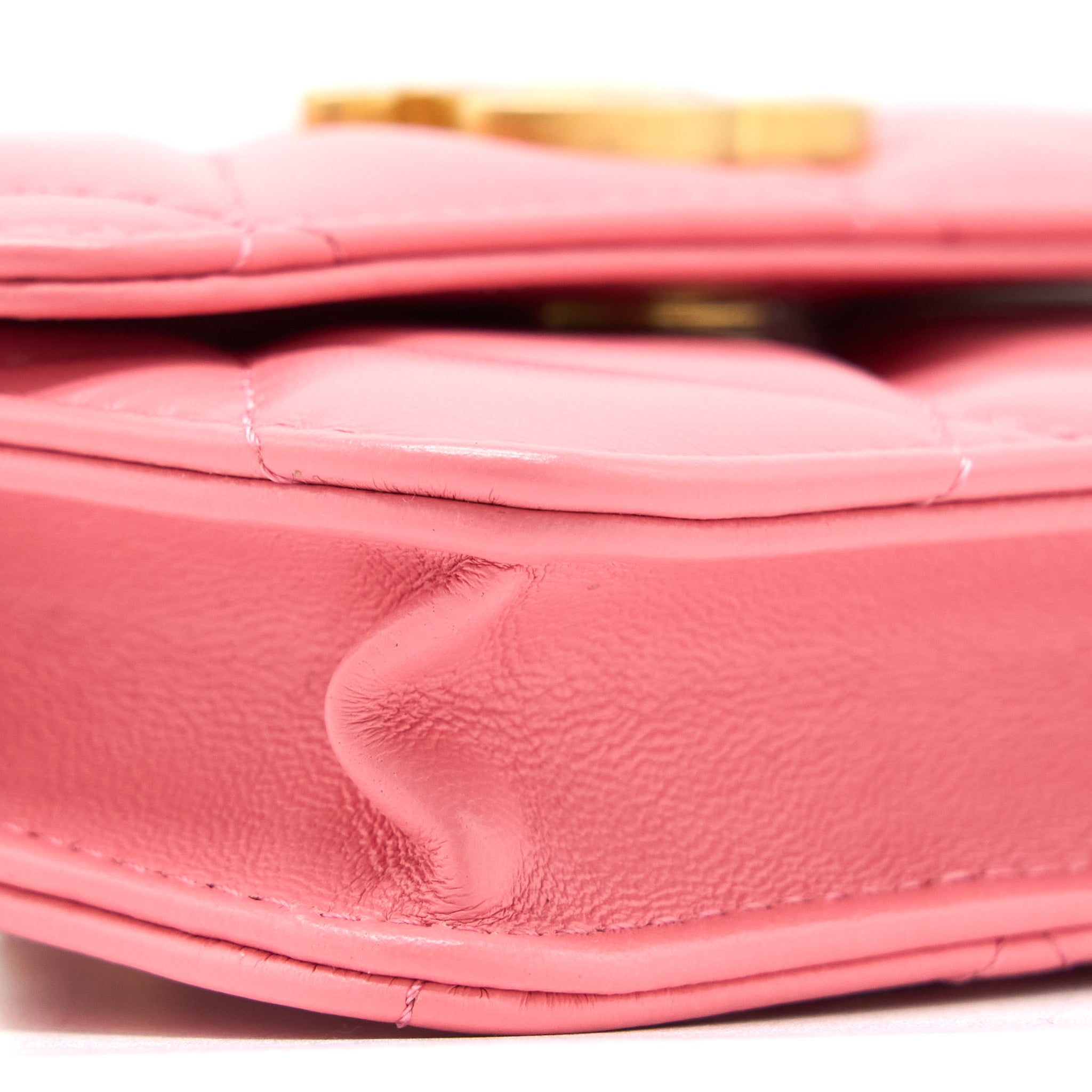 CHANEL MINI FLAP WAIST BAG ENAMEL LOGO LAMBSKIN PINK GHW