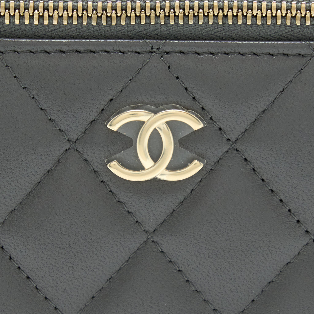 CHANEL 22A TOP HANDLE LONG VANITY WITH CHAIN LAMBSKIN GREY LGHW