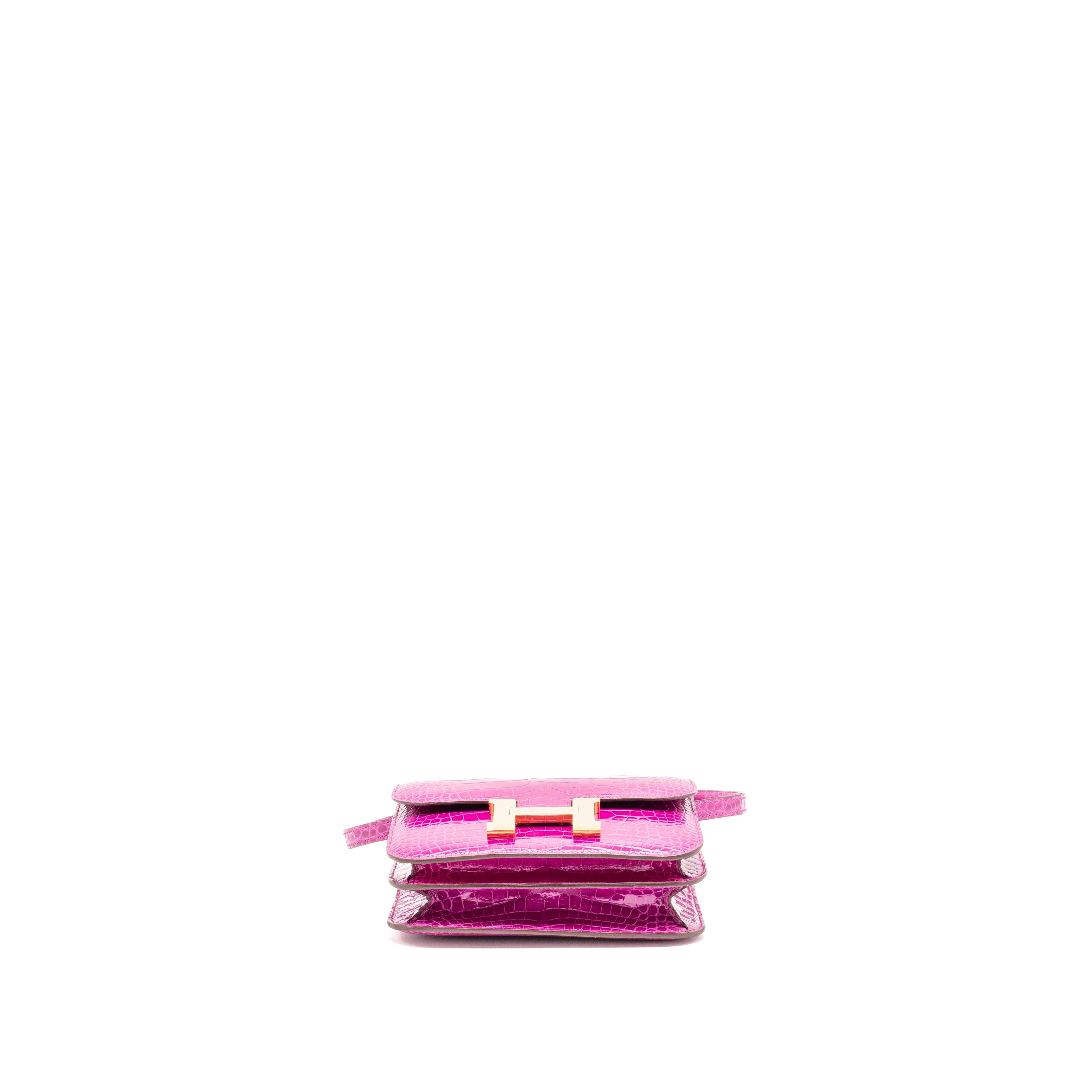 HERMES MINI CONSTANCE SHINY ALLIGATOR MISSIPPIENS J5 ROSE SHEHERARADEZ GHW