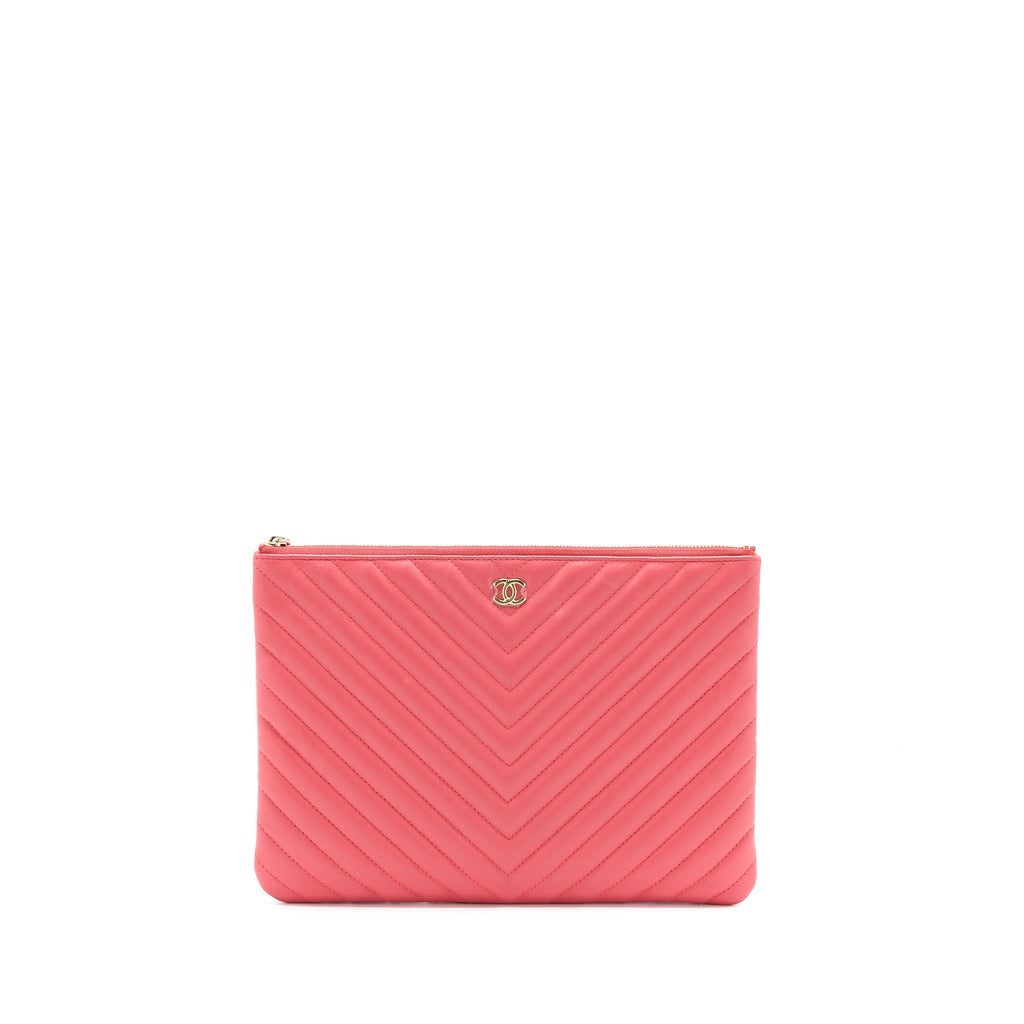CHANEL CHEVRON CLUTCH LAMBSKIN PINK LGHW