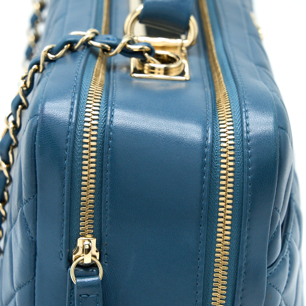 CHANEL QUILTED LARGE TRENDY CC BOWLING BAG LAMBSKIN BLUE LGHW